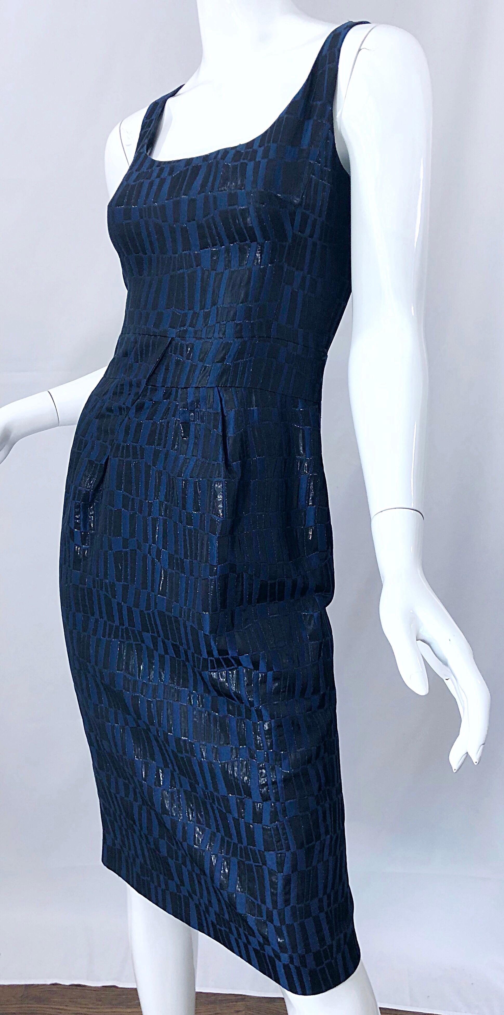Michael Kors Collection Size 2 Navy Blue Black Metallic Sleeveless Sheath Dress 5