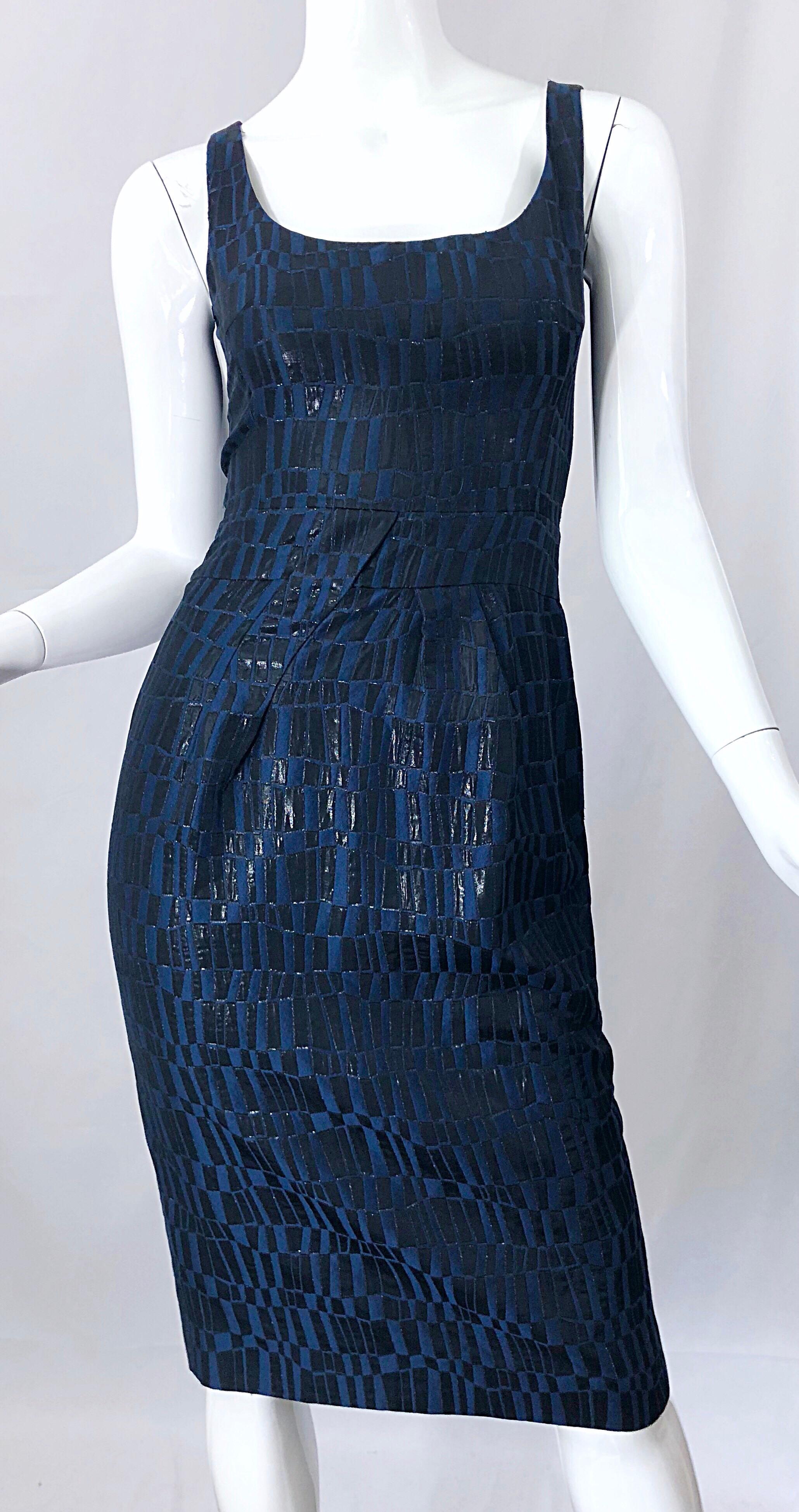 Michael Kors Collection Size 2 Navy Blue Black Metallic Sleeveless Sheath Dress 7