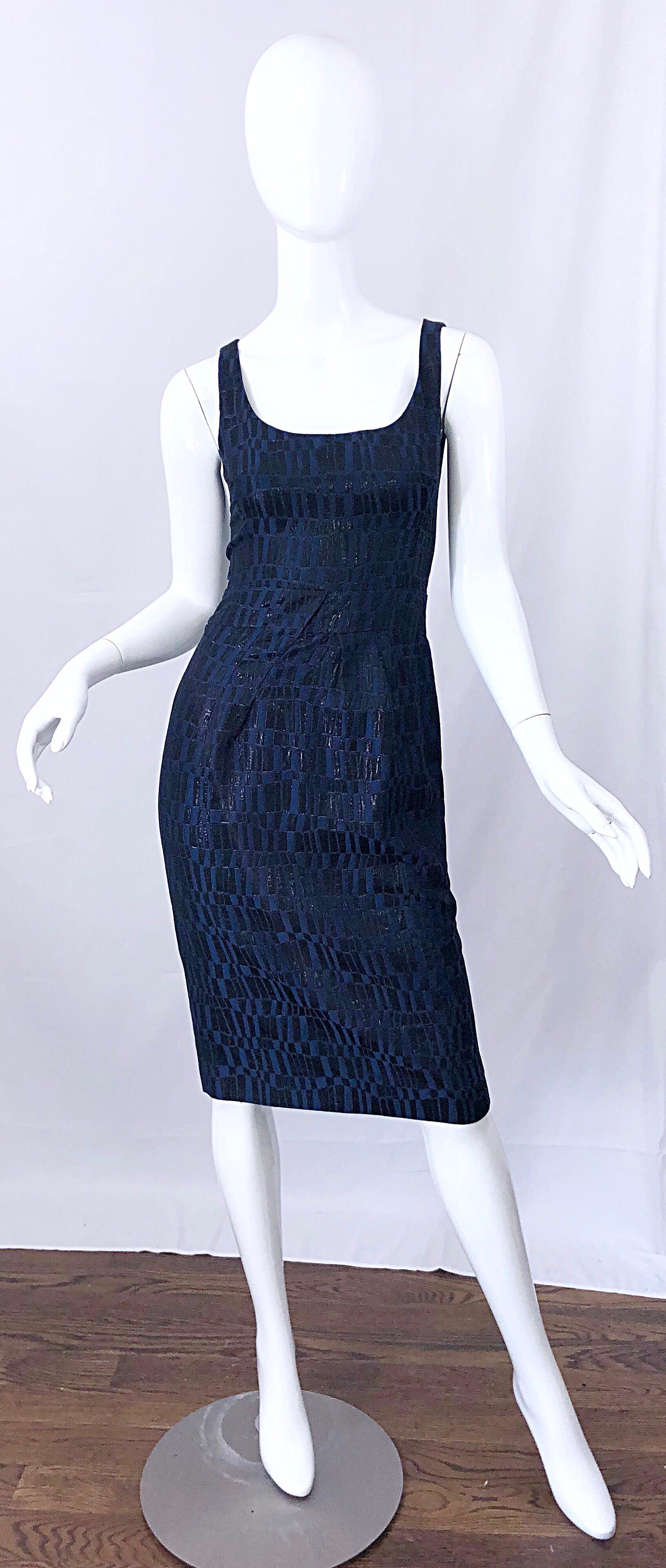 Michael Kors Collection Size 2 Navy Blue Black Metallic Sleeveless Sheath Dress 8