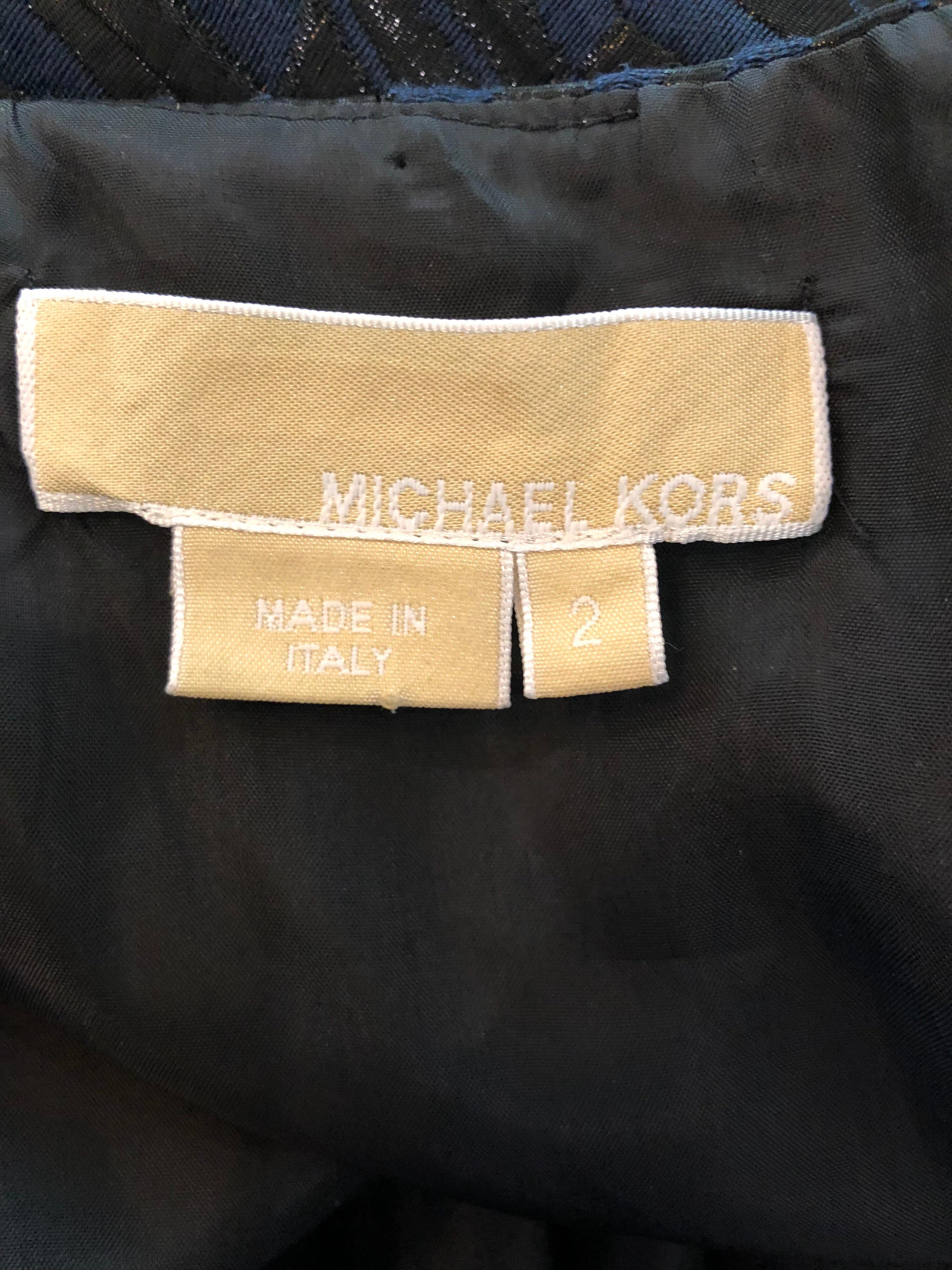 Michael Kors Collection Size 2 Navy Blue Black Metallic Sleeveless Sheath Dress 10