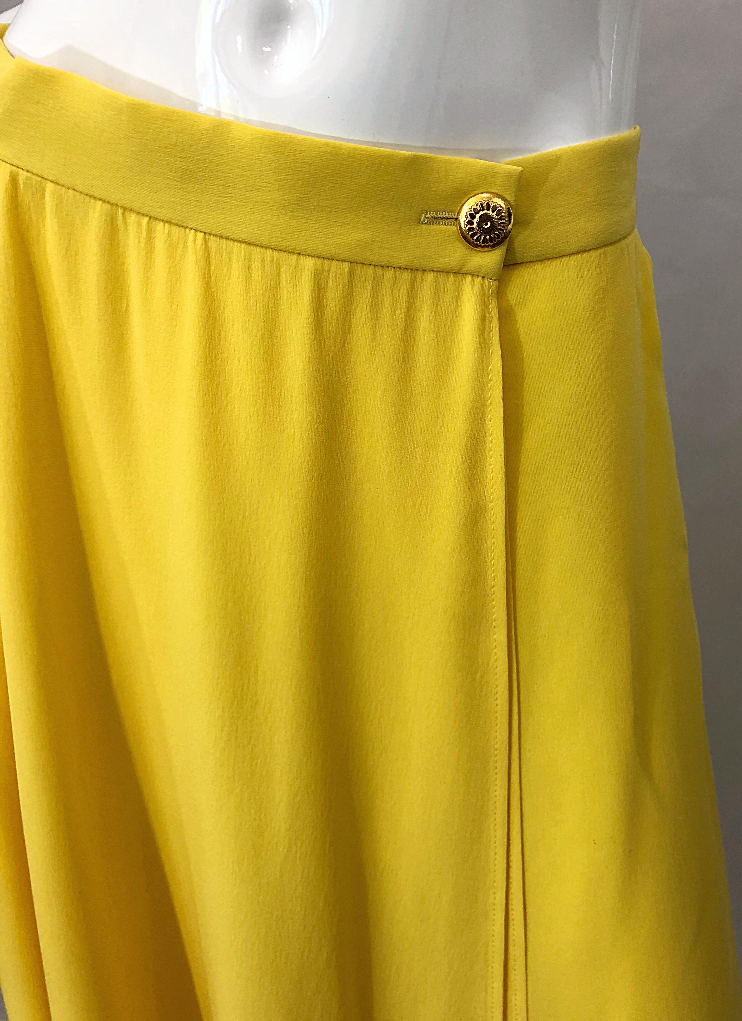 1990s Escada Margaretha Ley Sz 40 Canary Yellow Silk Chiffon Vintage Maxi Skirt im Zustand „Hervorragend“ in San Diego, CA