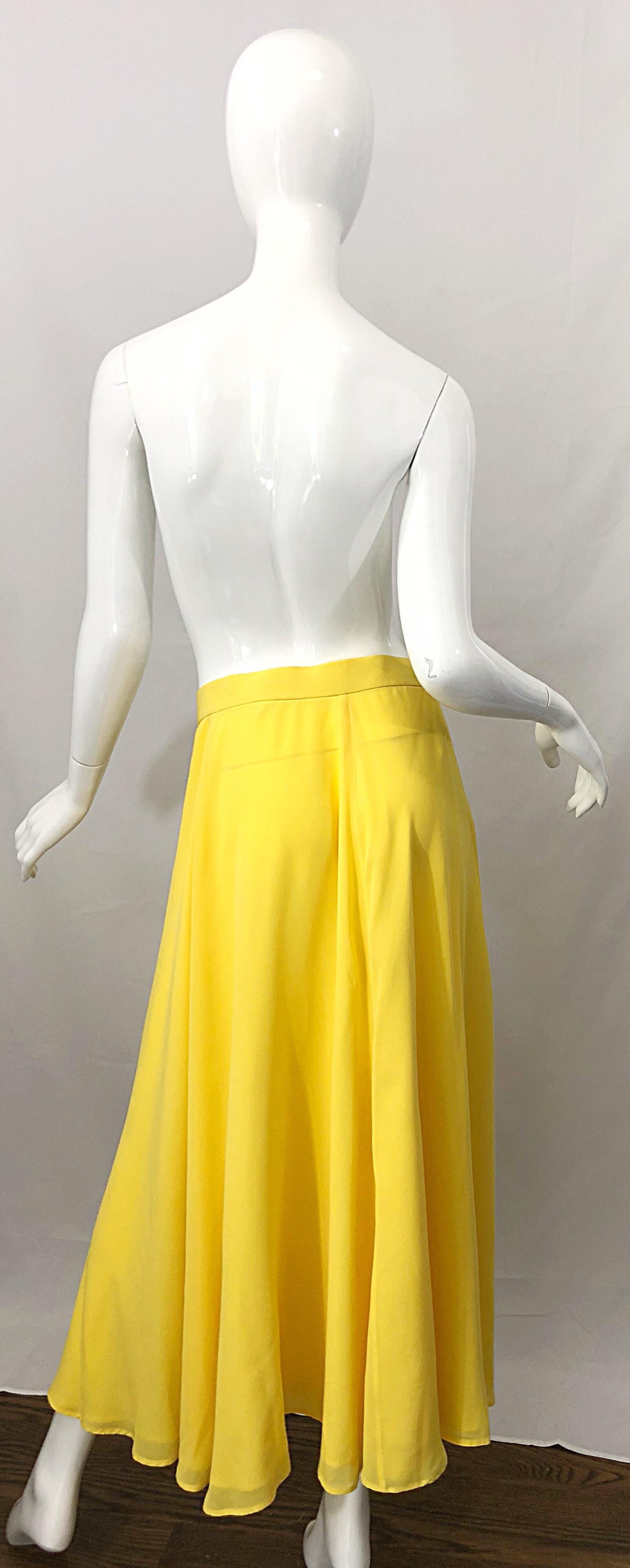 1990s Escada Margaretha Ley Sz 40 Canary Yellow Silk Chiffon Vintage Maxi Skirt Damen