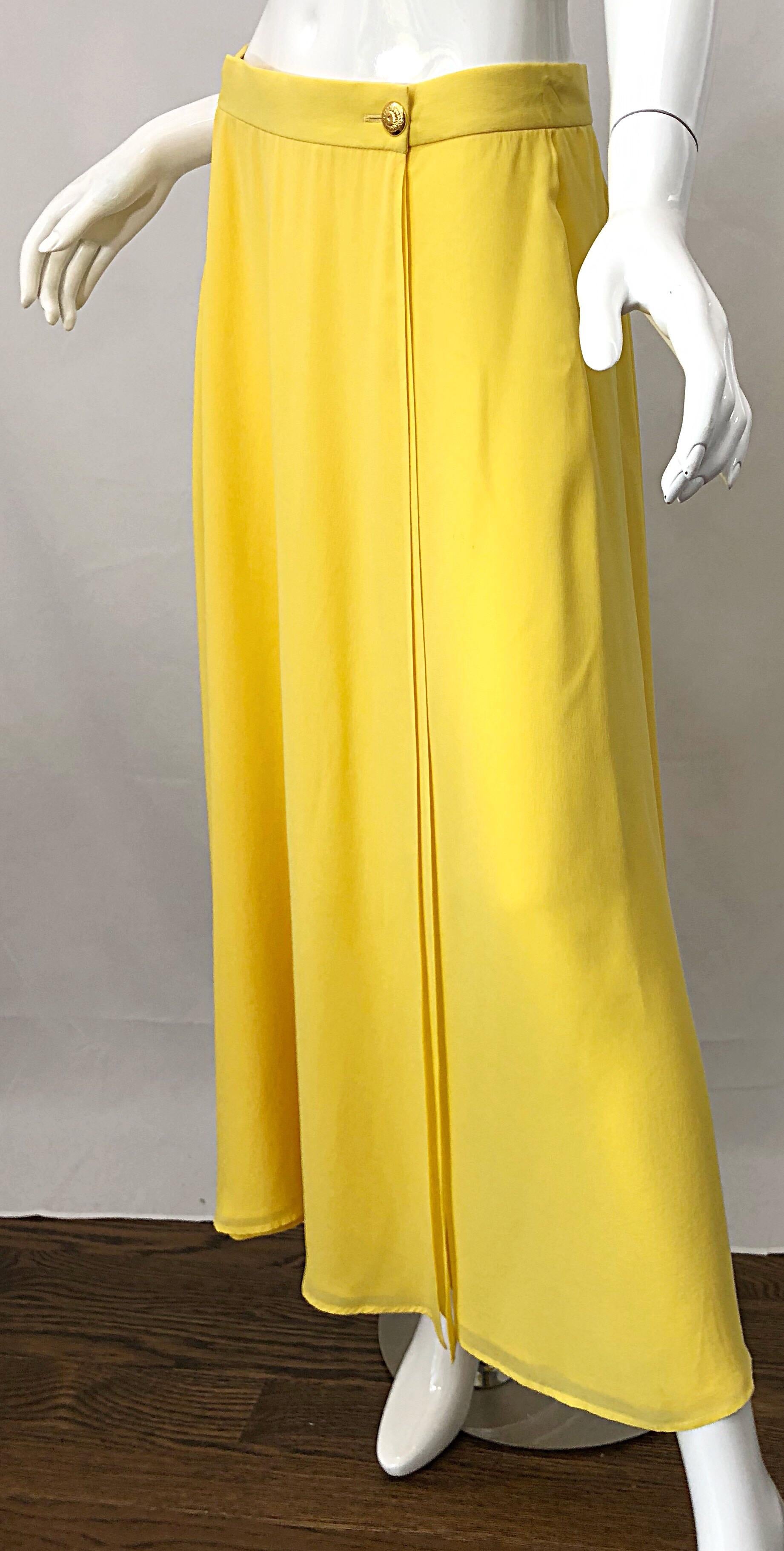 1990s Escada Margaretha Ley Sz 40 Canary Yellow Silk Chiffon Vintage Maxi Skirt 2