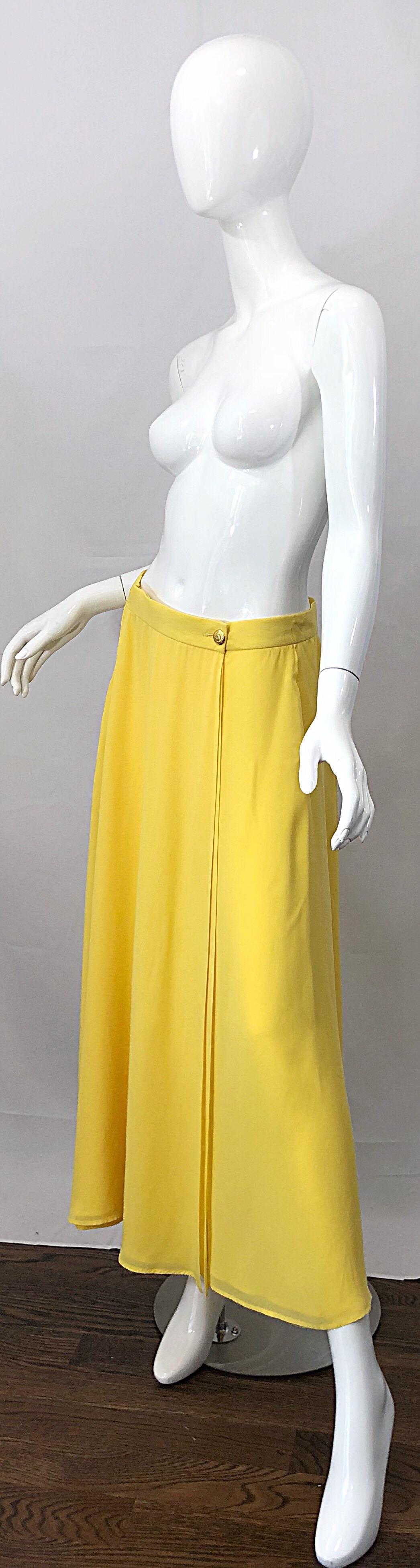 1990s Escada Margaretha Ley Sz 40 Canary Yellow Silk Chiffon Vintage Maxi Skirt 6