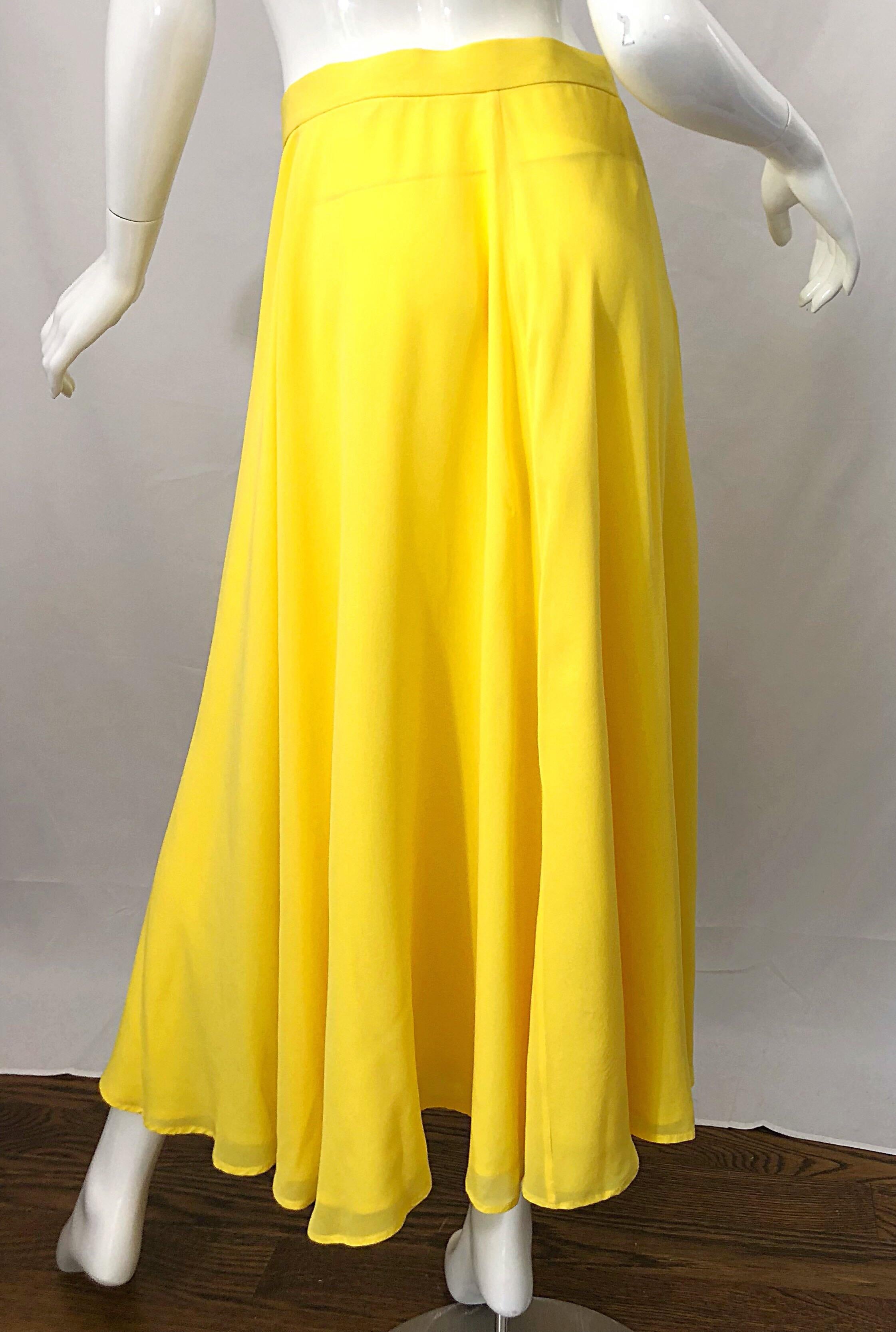 1990s Escada Margaretha Ley Sz 40 Canary Yellow Silk Chiffon Vintage Maxi Skirt 6