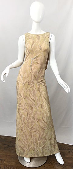 Bob Mackie - Robe et châle à paillettes, champagne, dorés et nude, années 1990, vintage, taille 8/10