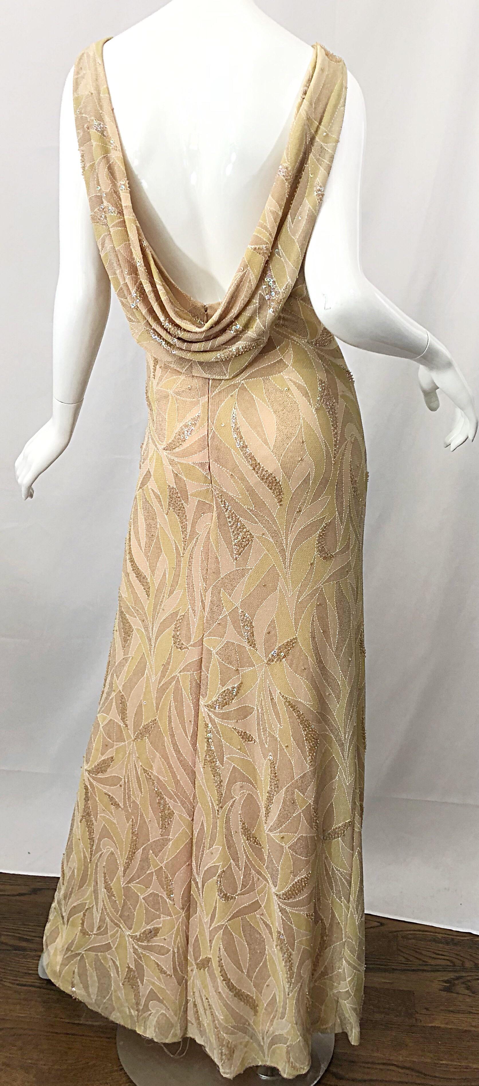 Vintage Bob Mackie Size 8 / 10 Nude Gold Champagne Sequined 1990s Gown and Shawl For Sale 12