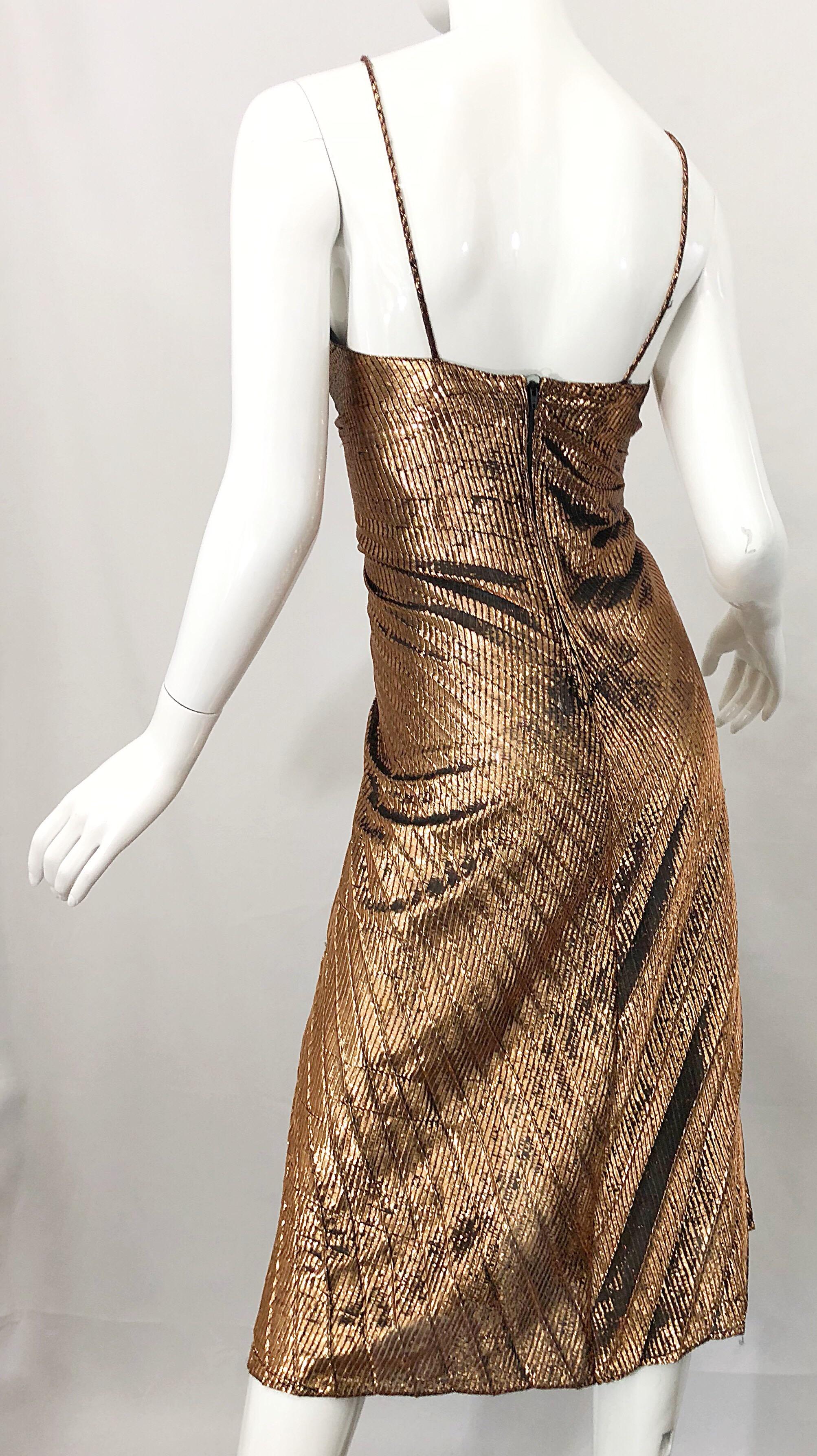 1970s Samir Sexy Golden Bronze Pleated Disco Studio 54 Slinky Vintage 70s Dress In Excellent Condition In San Diego, CA