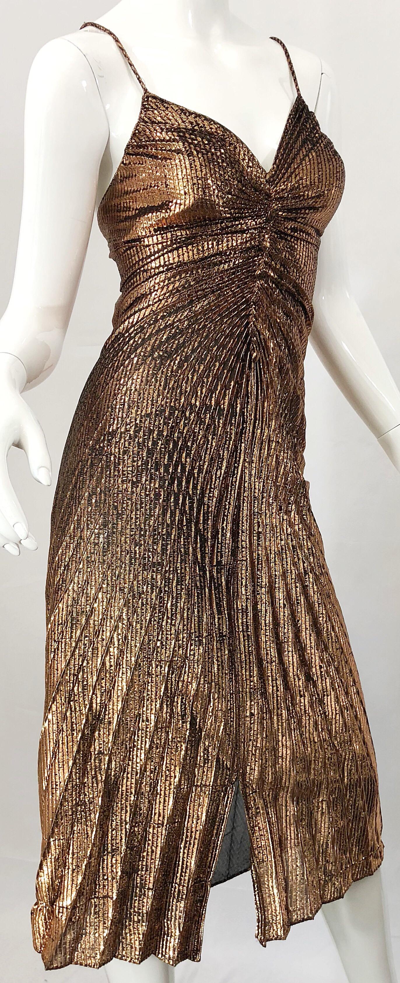 1970s Samir Sexy Golden Bronze Pleated Disco Studio 54 Slinky Vintage 70s Dress 3