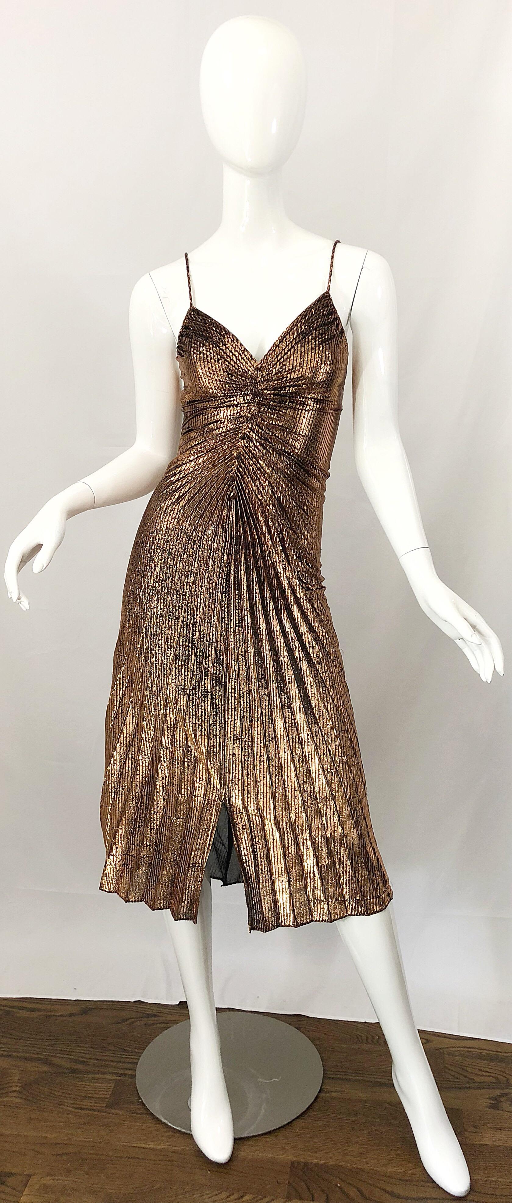 1970s Samir Sexy Golden Bronze Pleated Disco Studio 54 Slinky Vintage 70s Dress 5