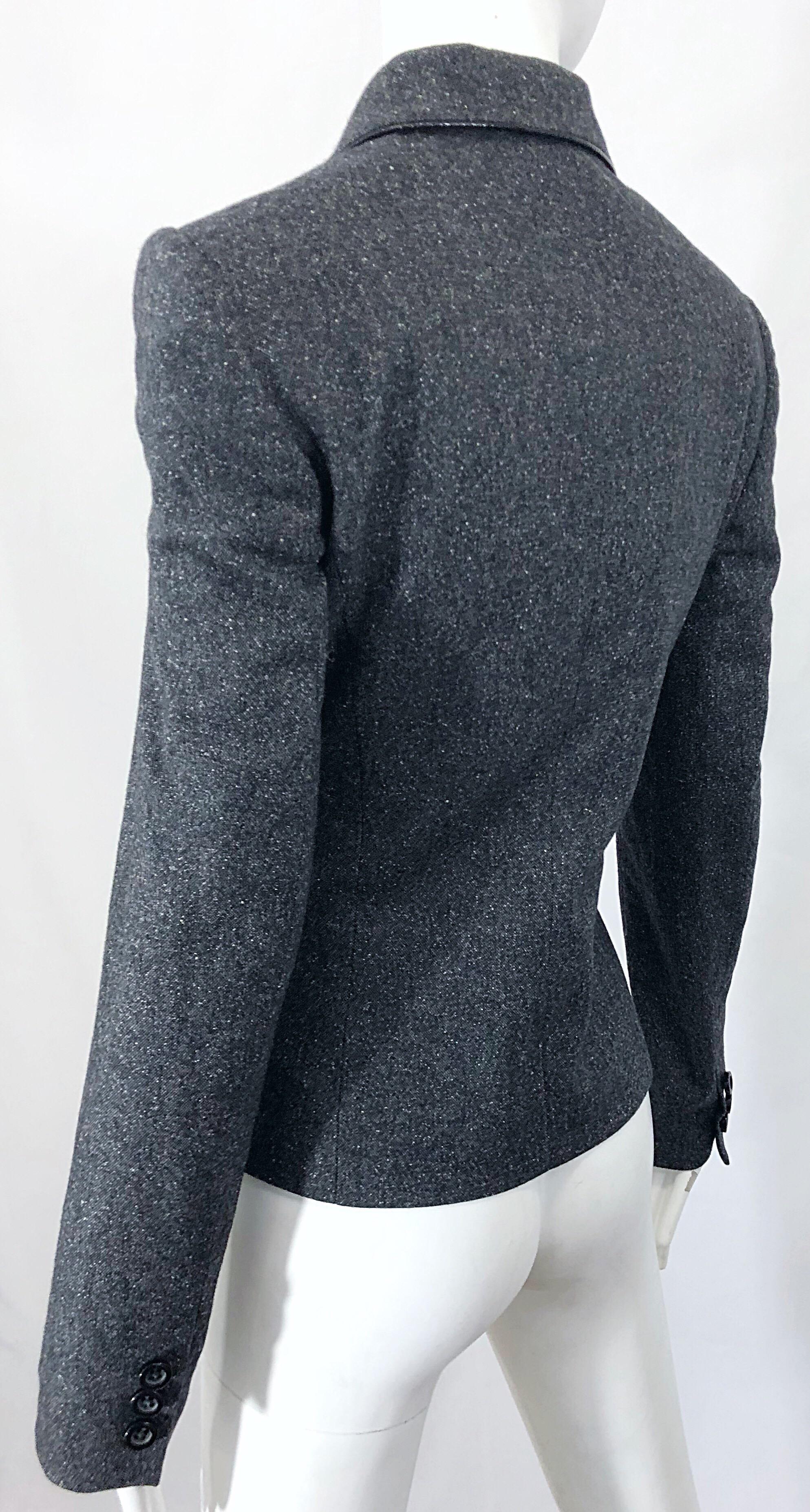 Nuovo John Richmond Taglia 44 / US 8 Slim Fit Gray Fitted Smoking Blazer Jacket in vendita 5