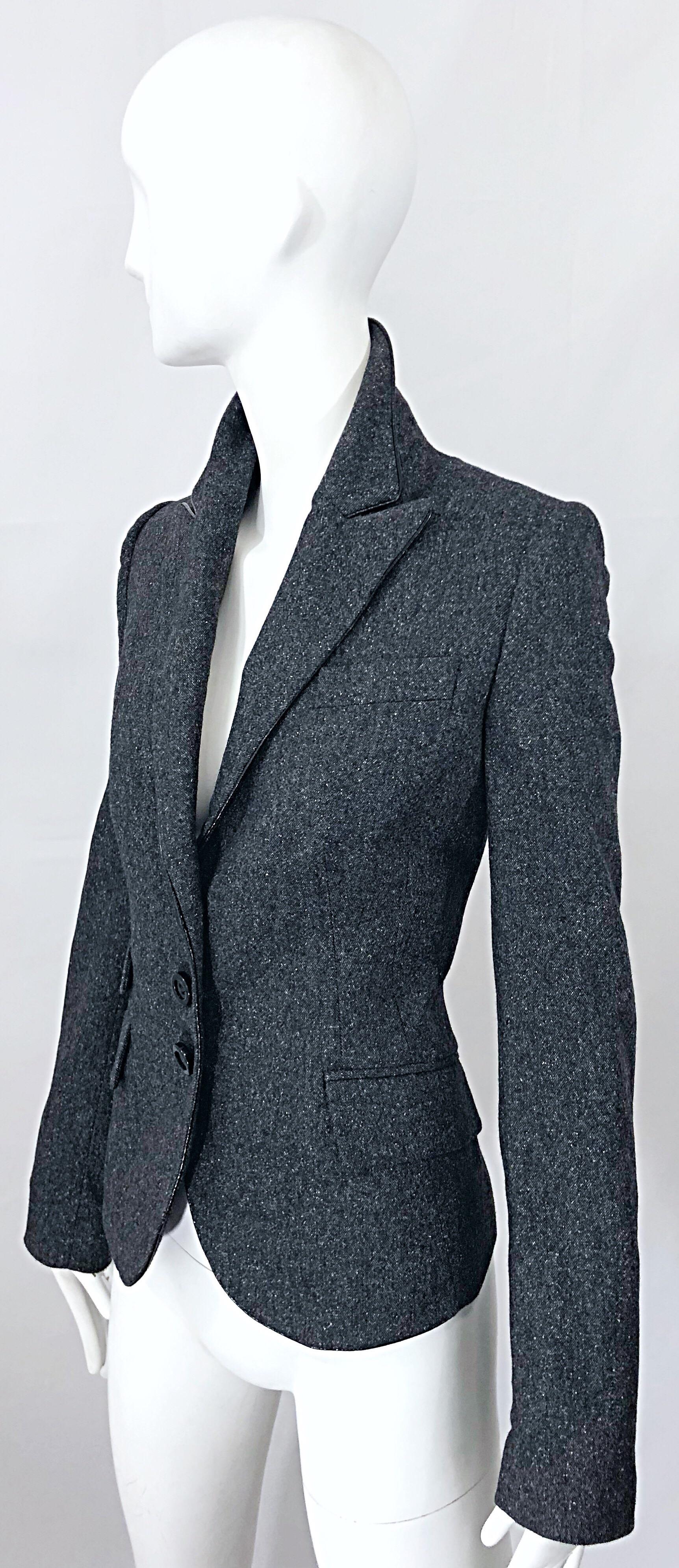 Nuovo John Richmond Taglia 44 / US 8 Slim Fit Gray Fitted Smoking Blazer Jacket in vendita 8