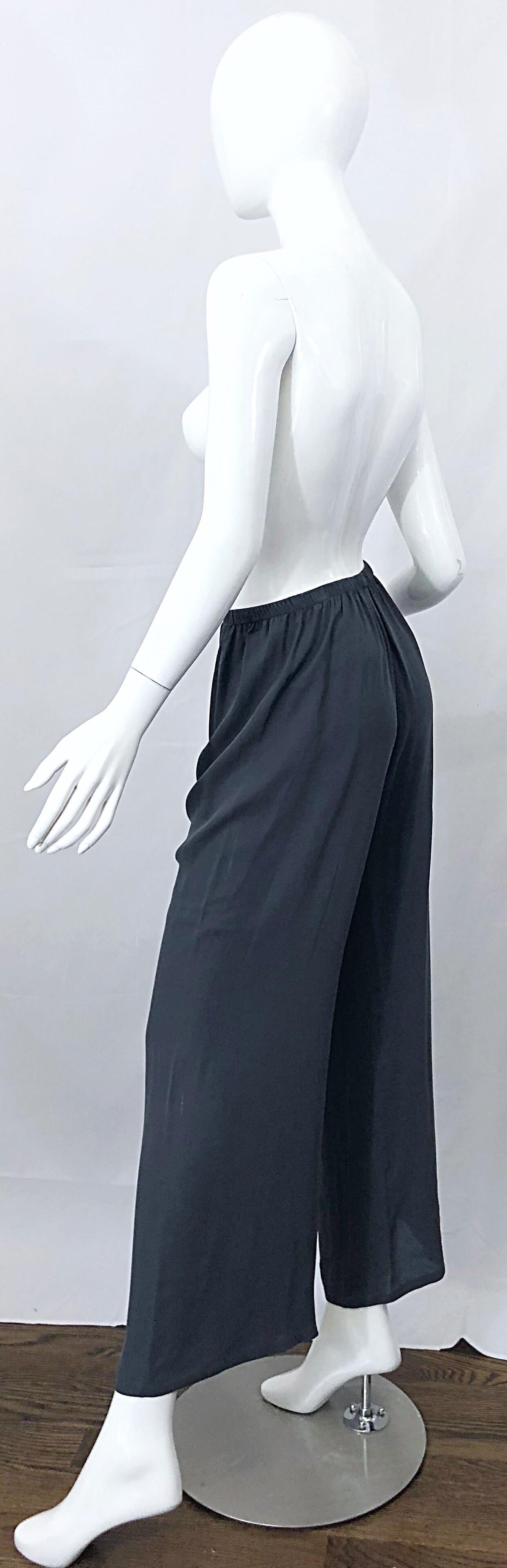 Vintage Calvin Klein Collection Size 6 Gray Silk Wide Leg 1990s Pants Trousers 1