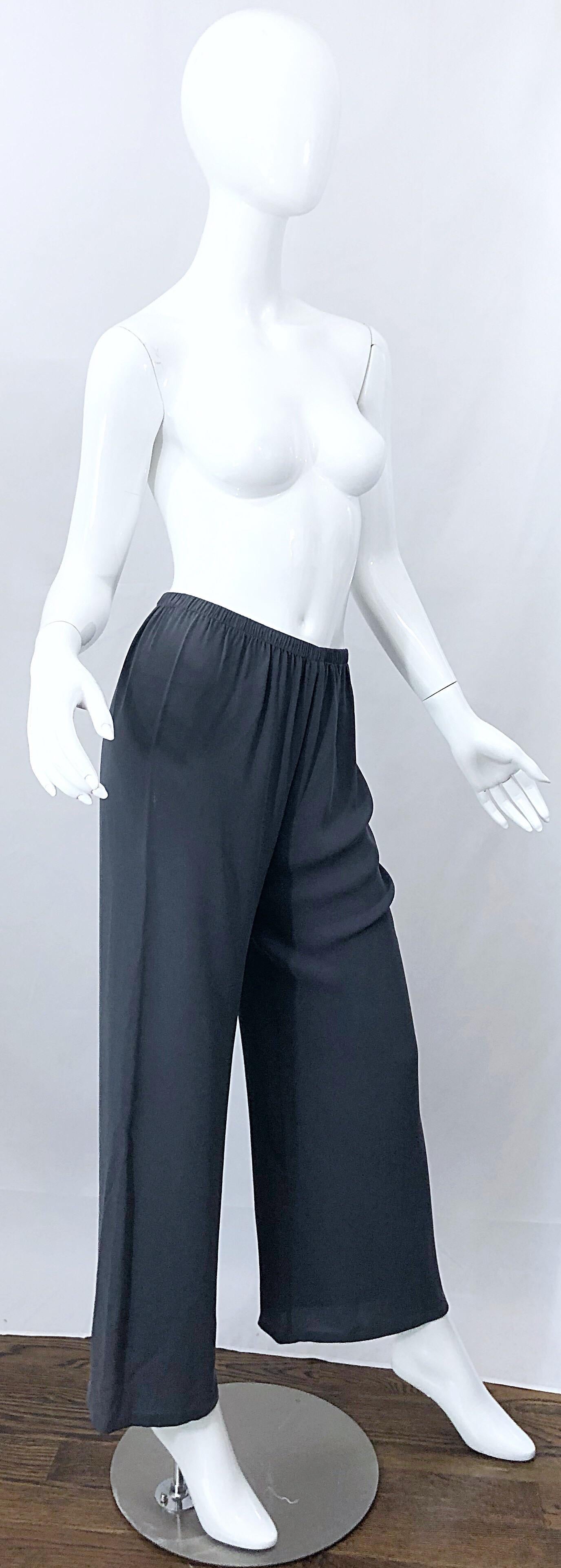 Vintage Calvin Klein Collection Size 6 Gray Silk Wide Leg 1990s Pants Trousers 2