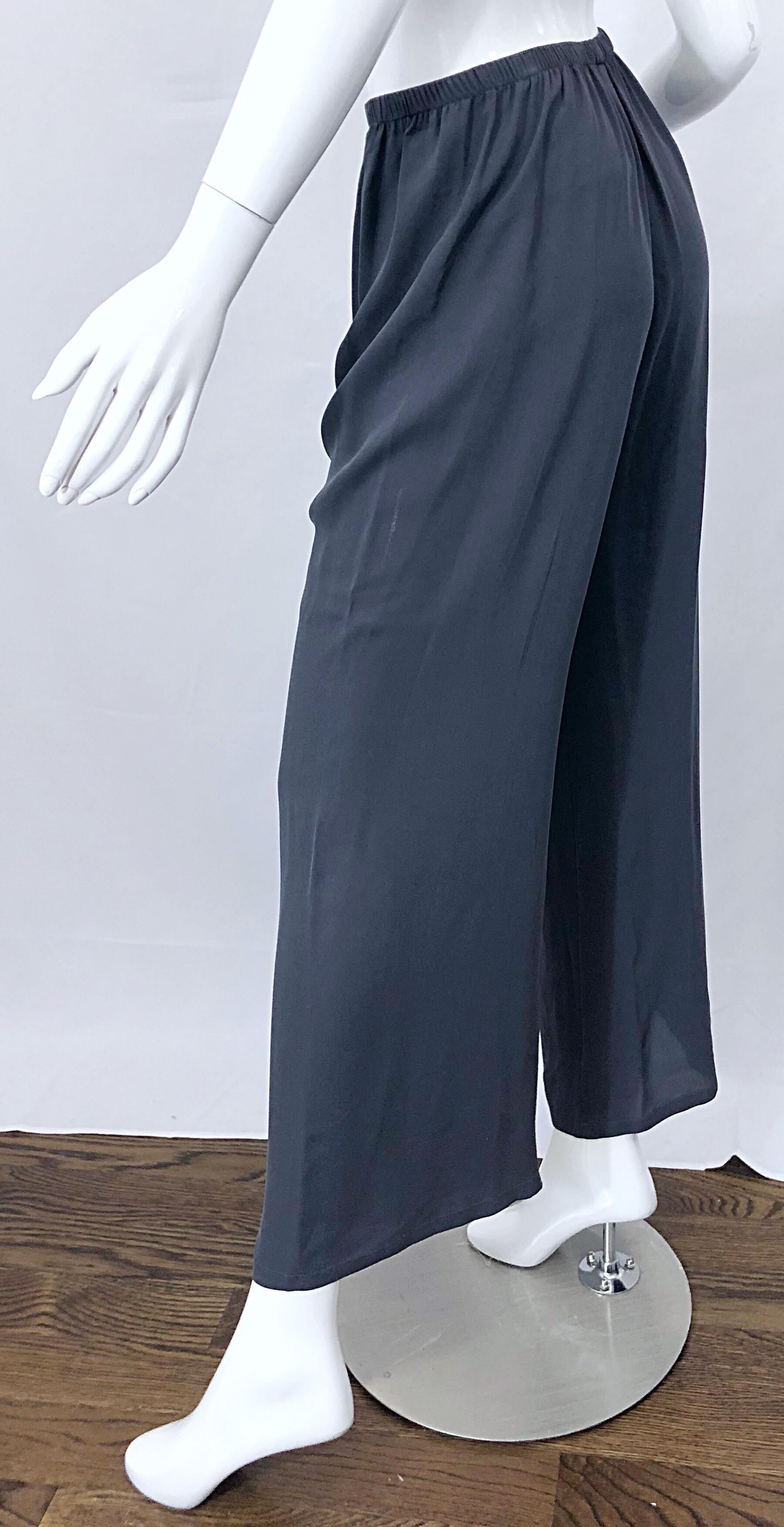 Vintage Calvin Klein Collection Size 6 Gray Silk Wide Leg 1990s Pants Trousers 4