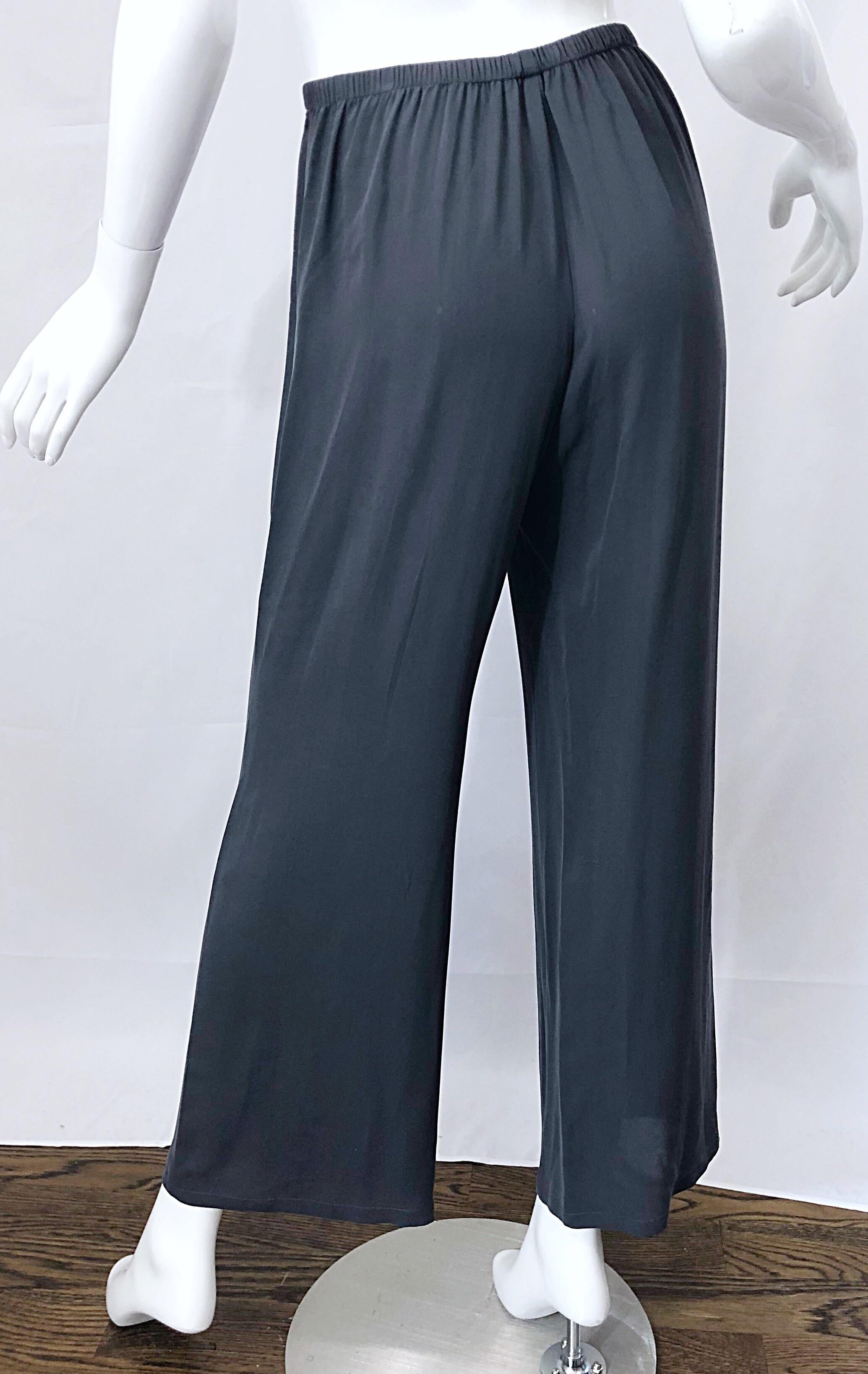 Vintage Calvin Klein Collection Size 6 Gray Silk Wide Leg 1990s Pants Trousers 5