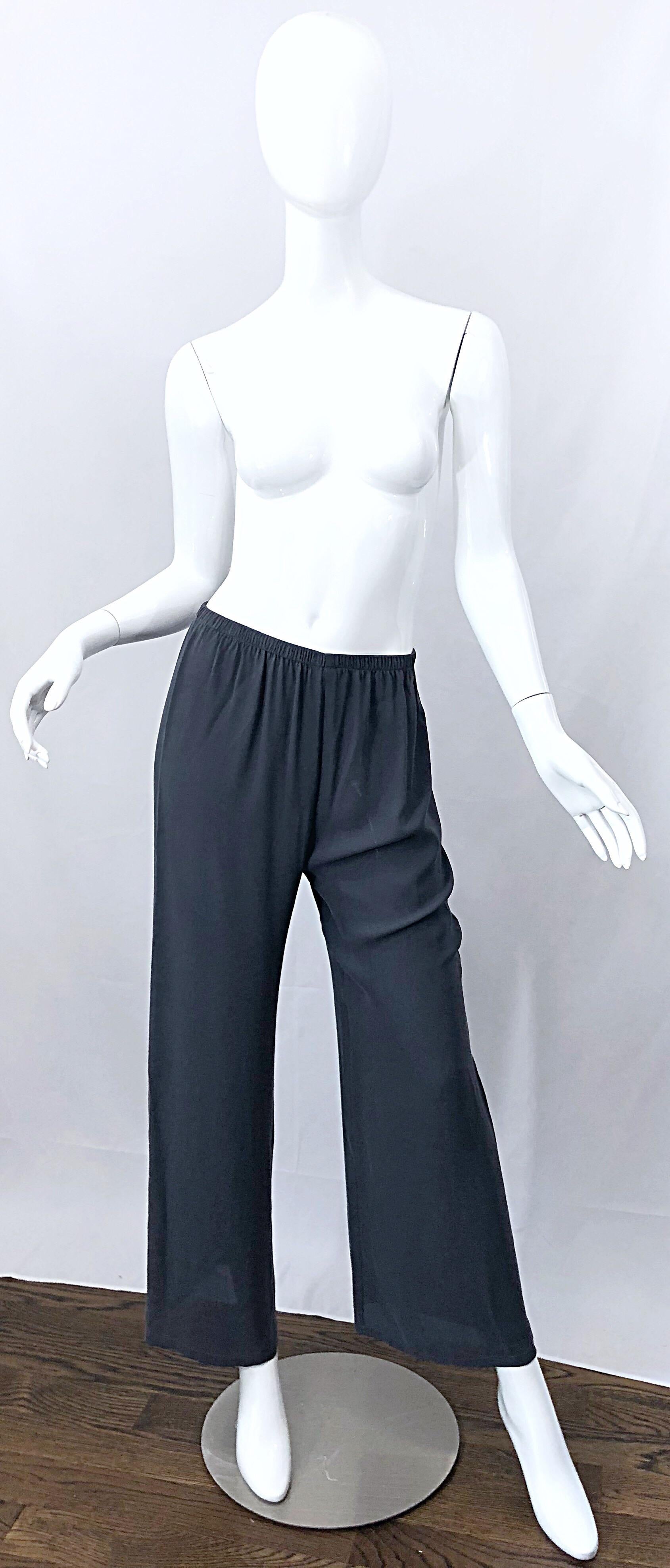 Vintage Calvin Klein Collection Size 6 Gray Silk Wide Leg 1990s Pants Trousers 6