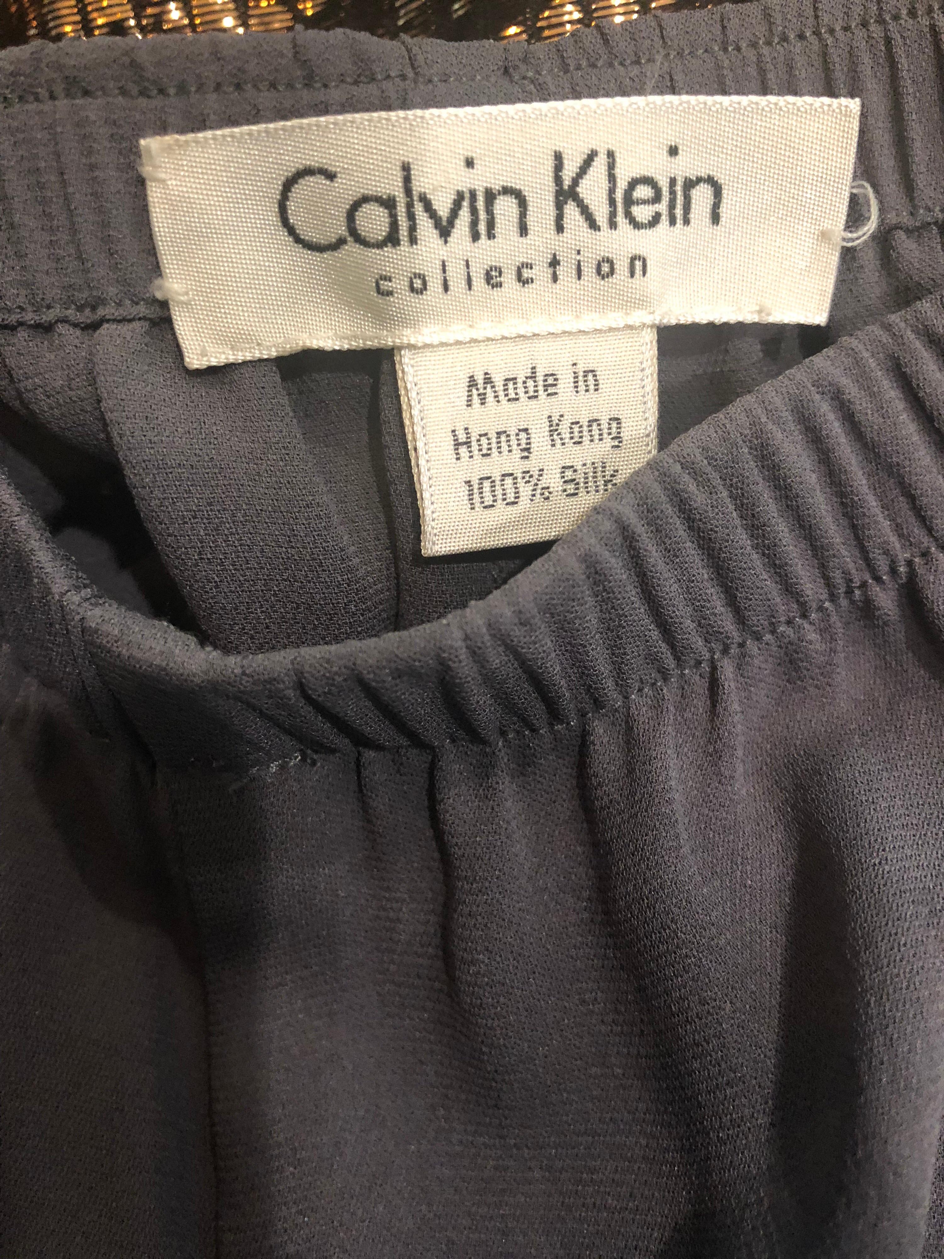 Vintage Calvin Klein Collection Size 6 Gray Silk Wide Leg 1990s Pants Trousers 7