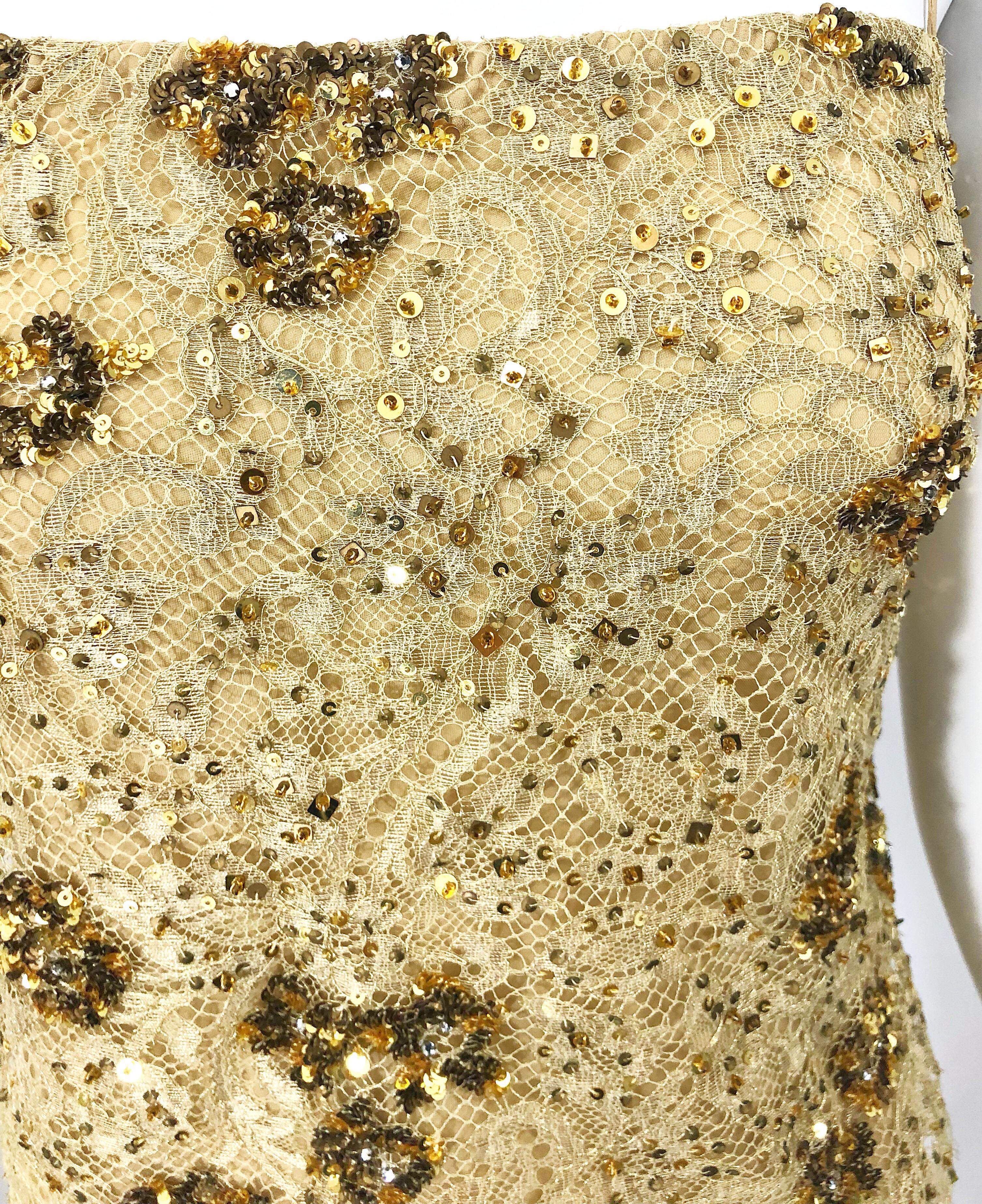 1990s Badgley Mischka Size 10 / 12 Gold Lace Sequins and Beads Vintage 90s Top For Sale 1