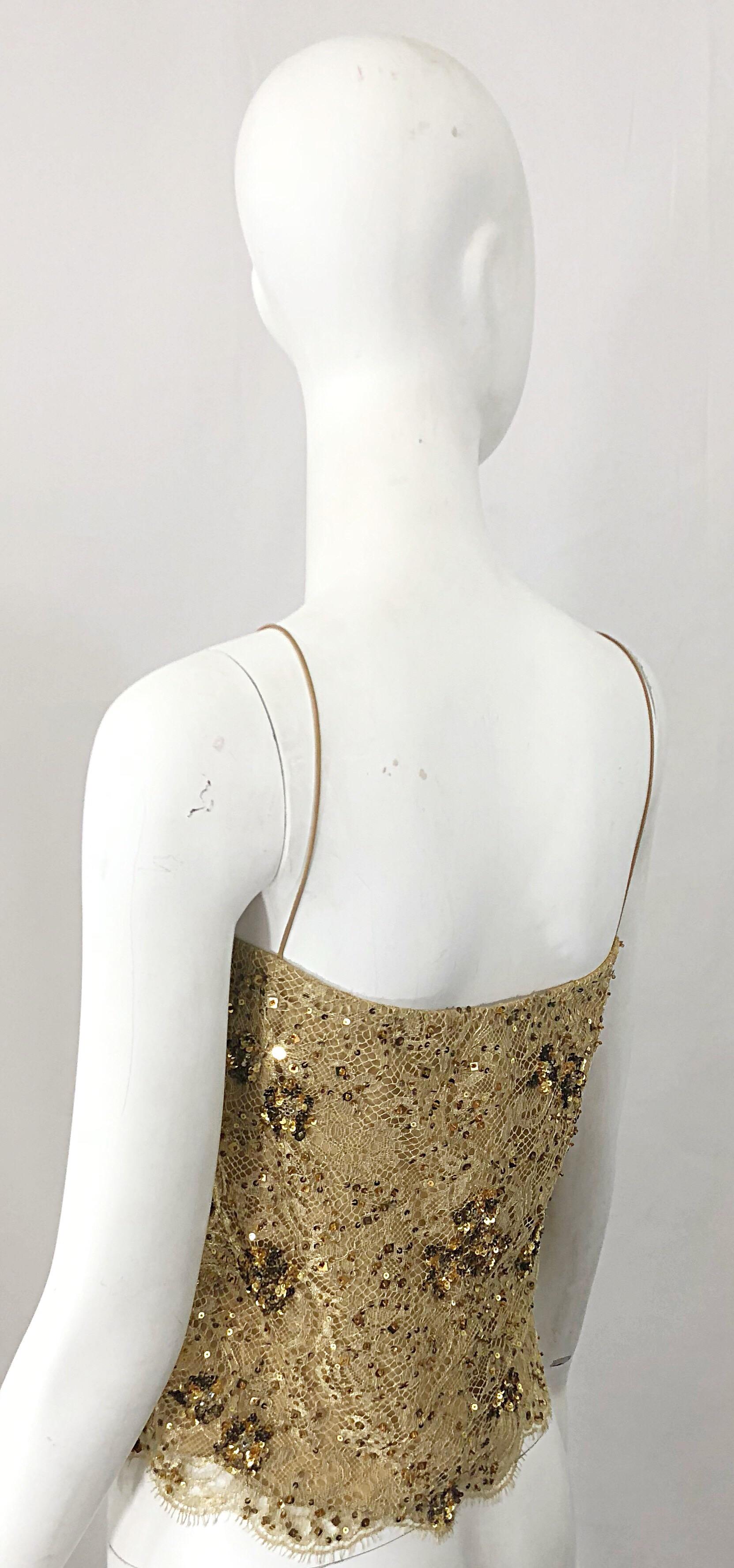 1990s Badgley Mischka Size 10 / 12 Gold Lace Sequins and Beads Vintage 90s Top For Sale 3