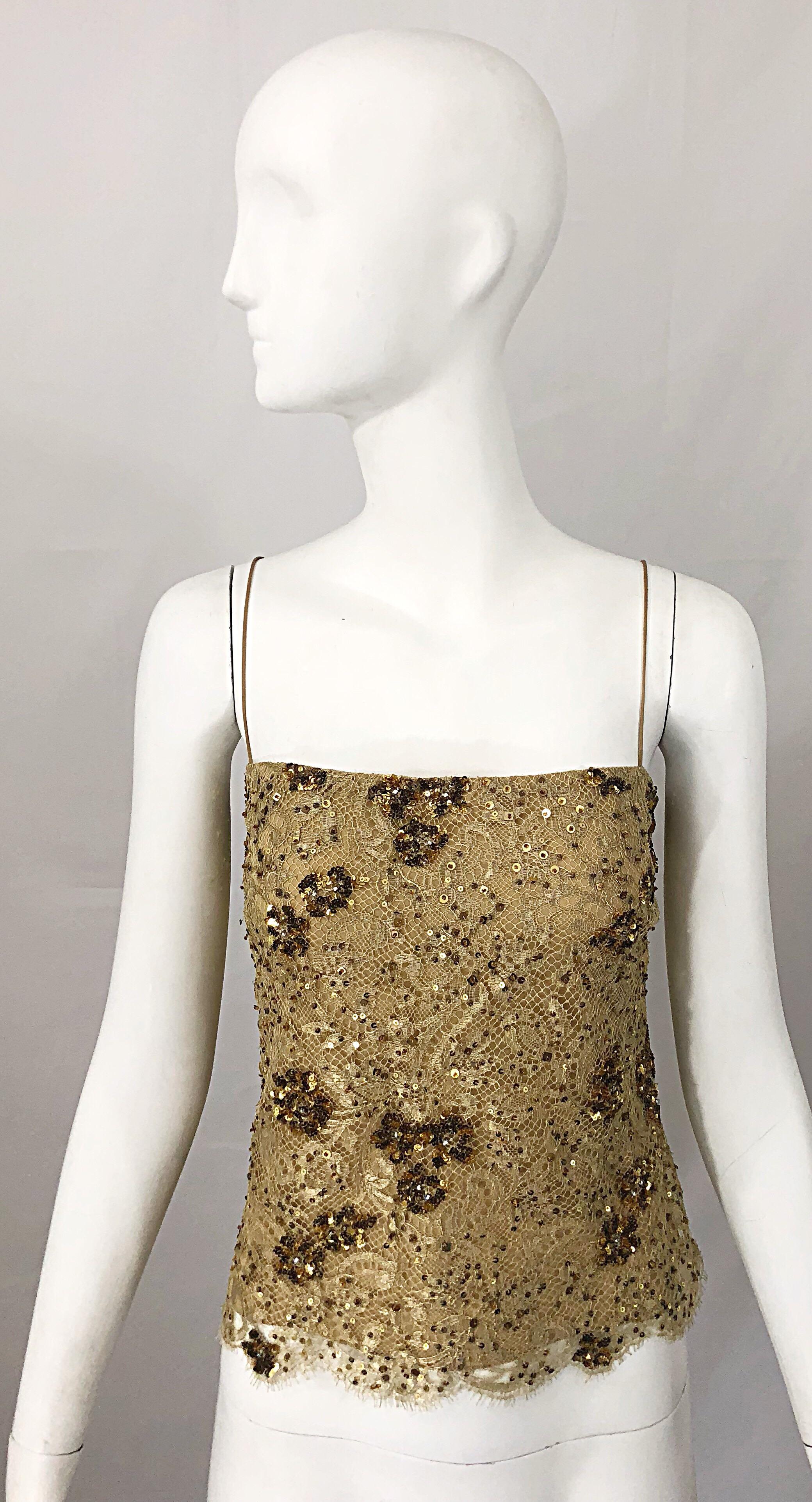 1990s Badgley Mischka Size 10 / 12 Gold Lace Sequins and Beads Vintage 90s Top For Sale 6
