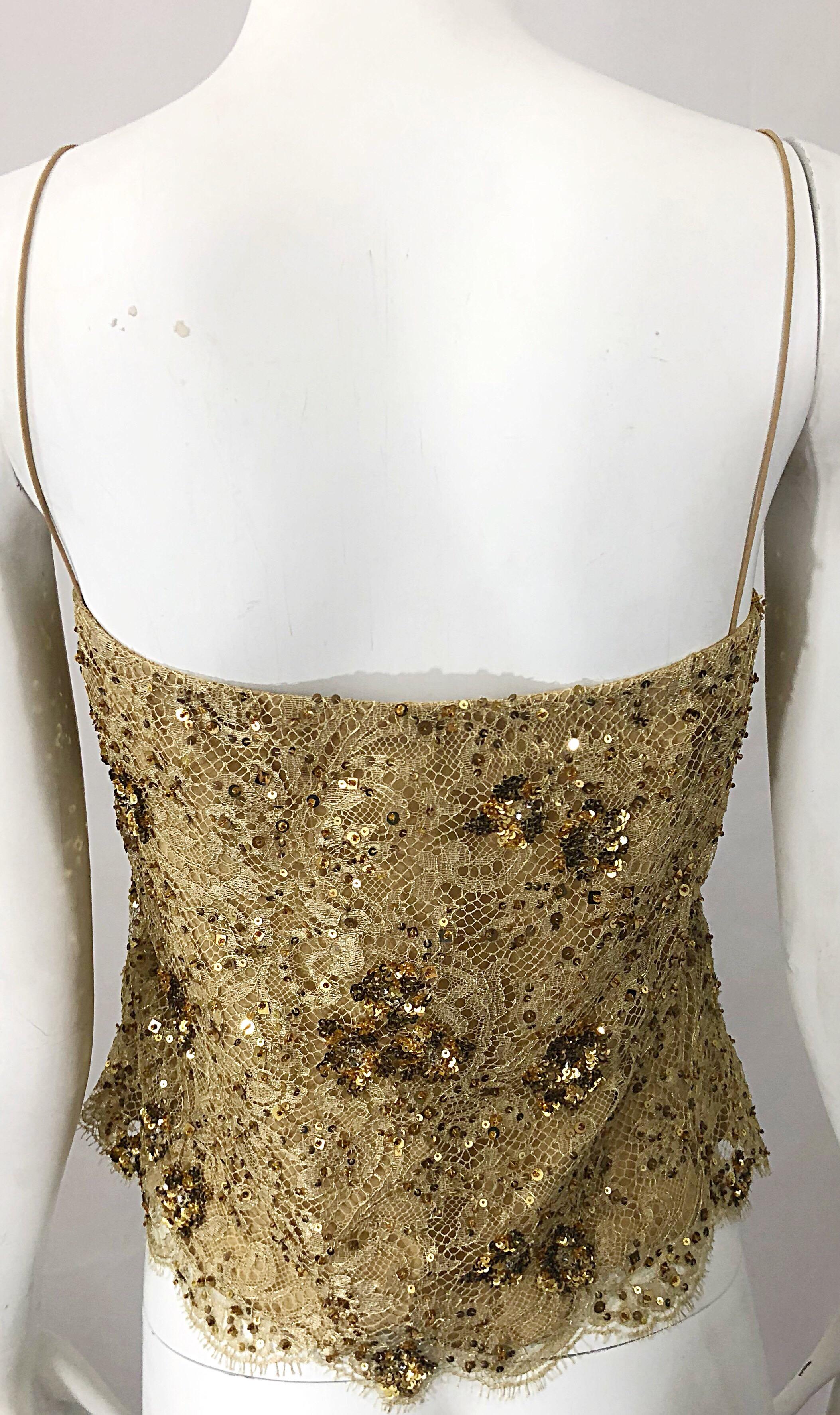 1990s Badgley Mischka Size 10 / 12 Gold Lace Sequins and Beads Vintage 90s Top For Sale 5