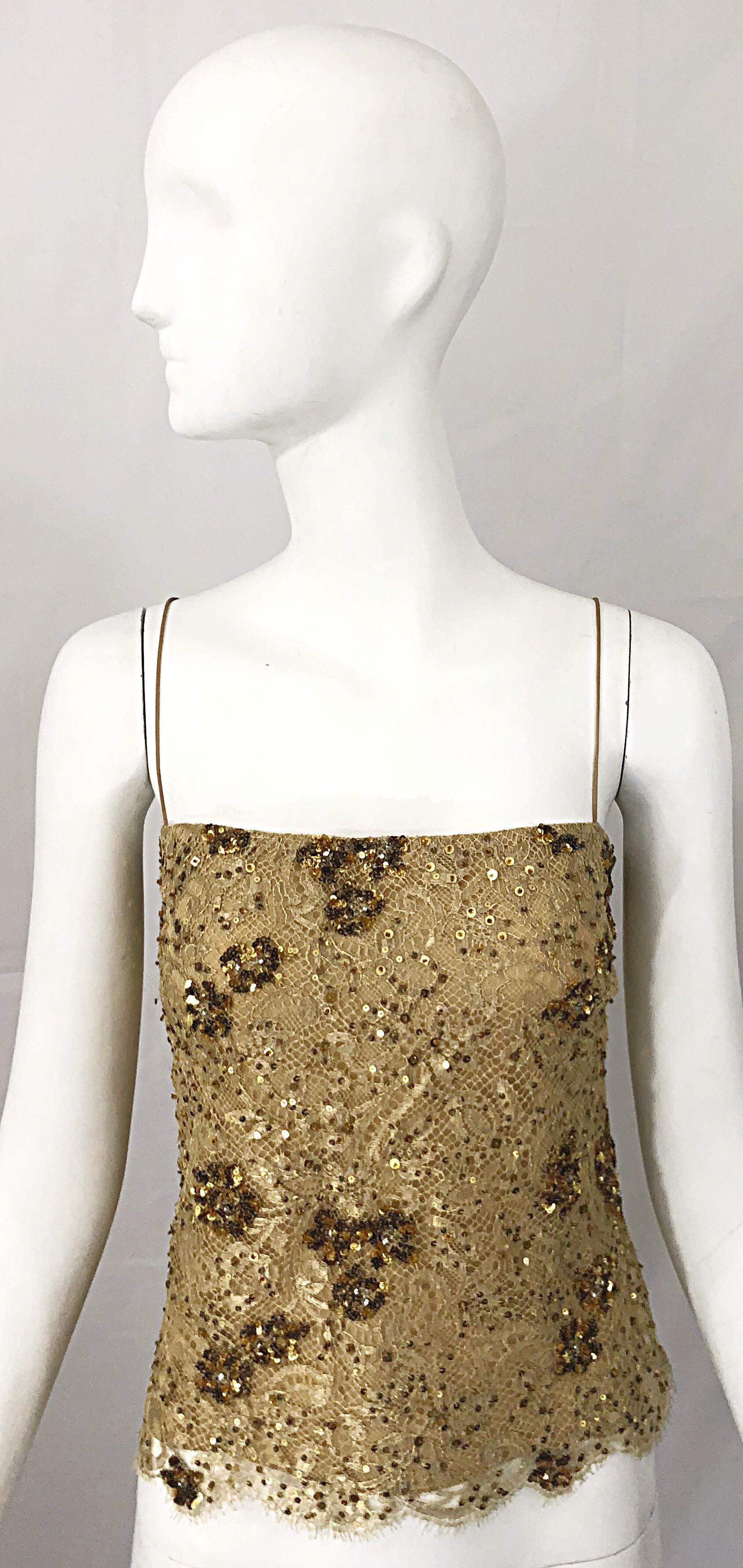1990s Badgley Mischka Size 10 / 12 Gold Lace Sequins and Beads Vintage 90s Top For Sale 7