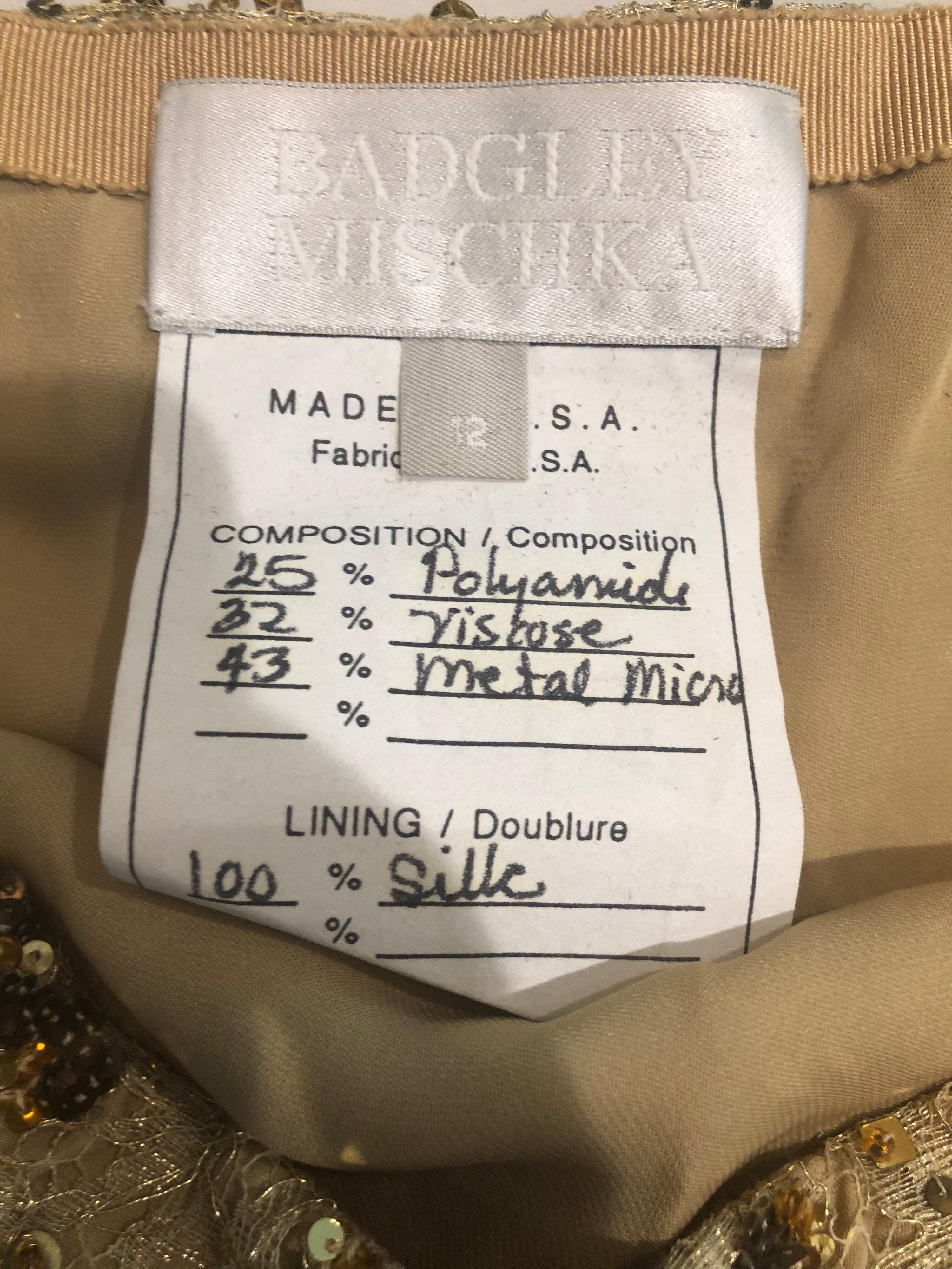 1990er Badgley Mischka Größe 10 / 12 Gold Spitze Pailletten und Perlen Vintage 90er Top im Angebot 11