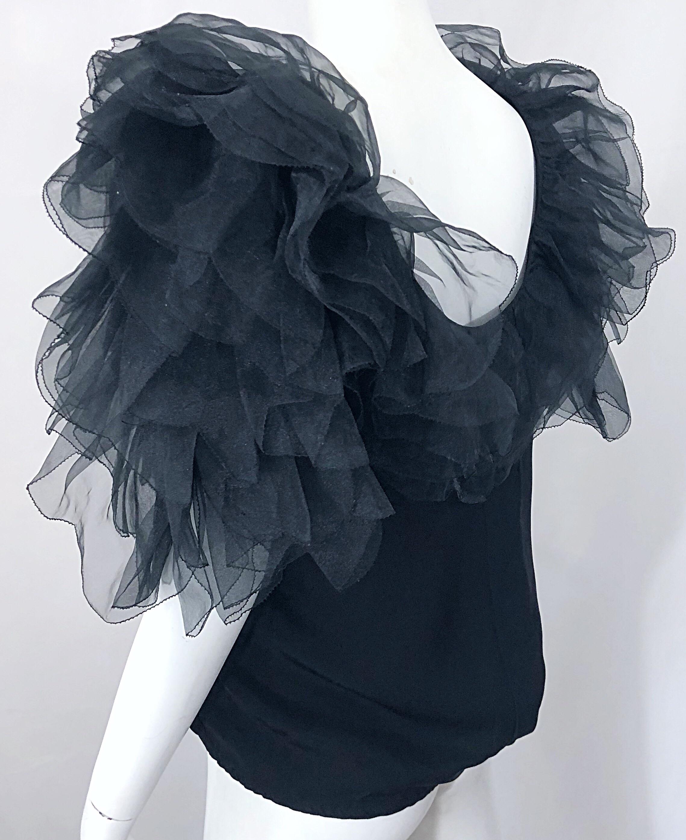 1980s Avant Garde Tarquin Ebker Black Silk Chiffon Flamenco Vintage Blouse Top For Sale 2