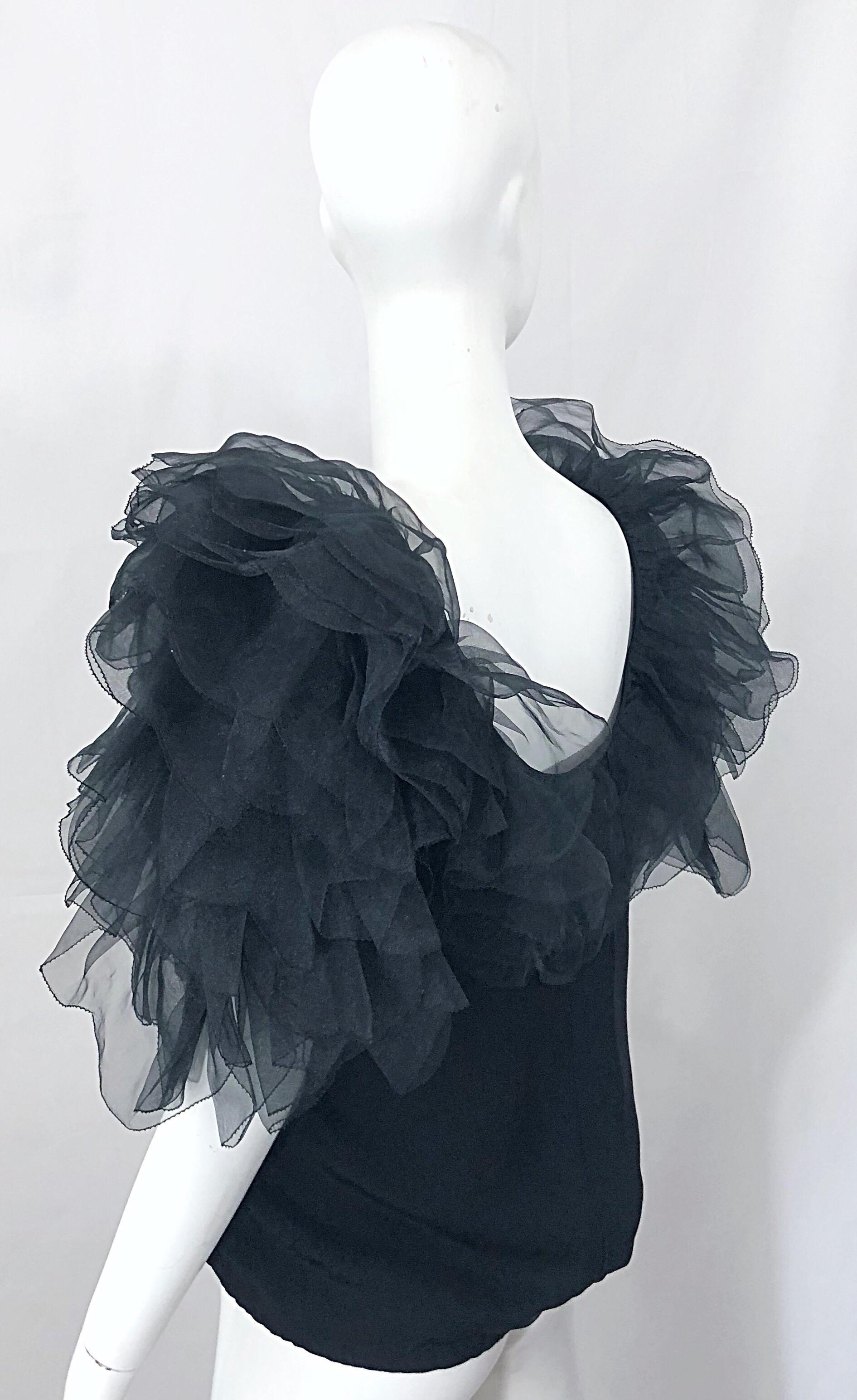 1980s Avant Garde Tarquin Ebker Black Silk Chiffon Flamenco Vintage Blouse Top For Sale 7