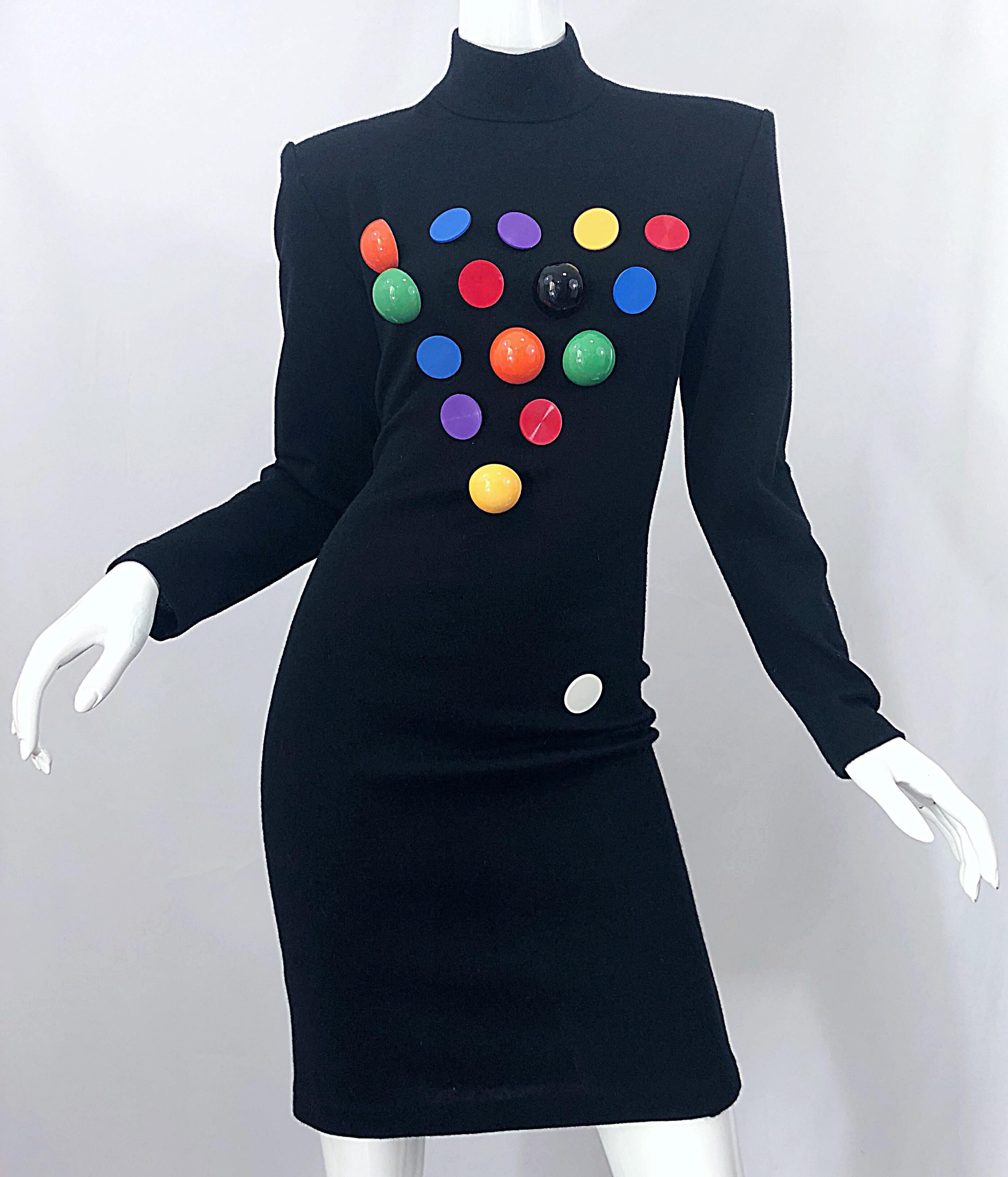 Documented 1980s Patrick Kelly Black Wool Pool Ball Vintage 80s Novelty Dress 3