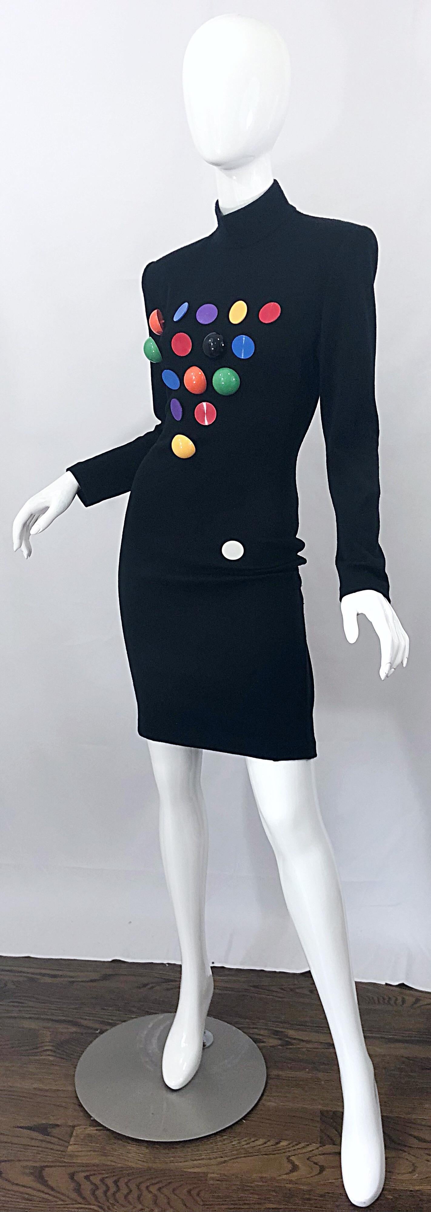 Documented 1980s Patrick Kelly Black Wool Pool Ball Vintage 80s Novelty Dress 4