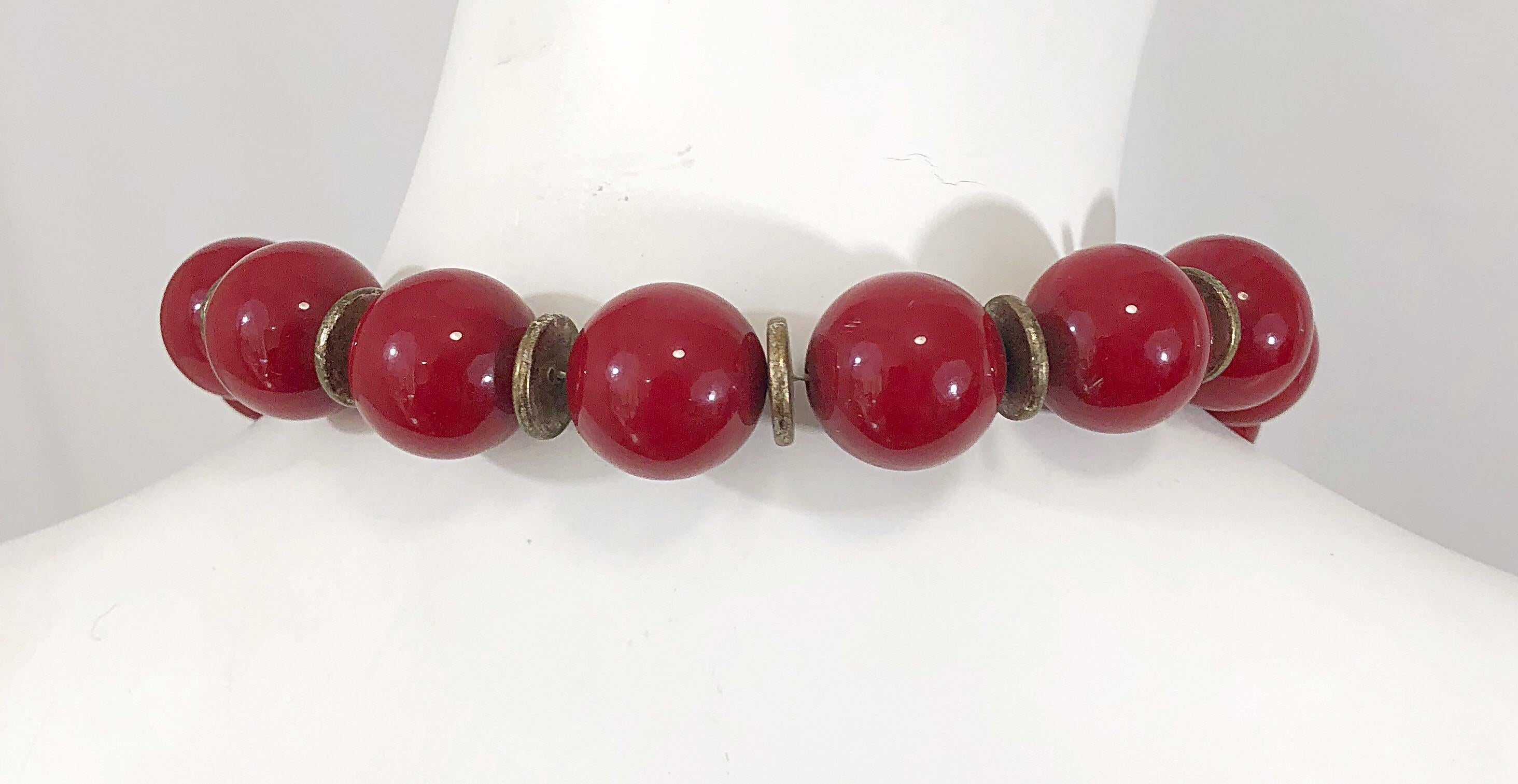 1960s Pierre Cardin Rare Brutalist Oversized Shield Red + Silver 60s Necklace In Excellent Condition For Sale In San Diego, CA