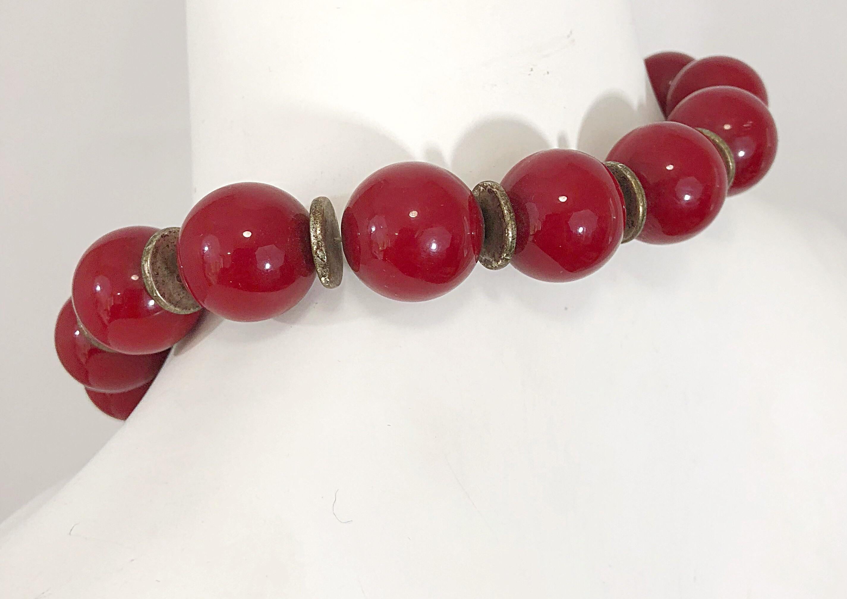 1960s Pierre Cardin Rare Brutalist Oversized Shield Red + Silver 60s Necklace For Sale 1