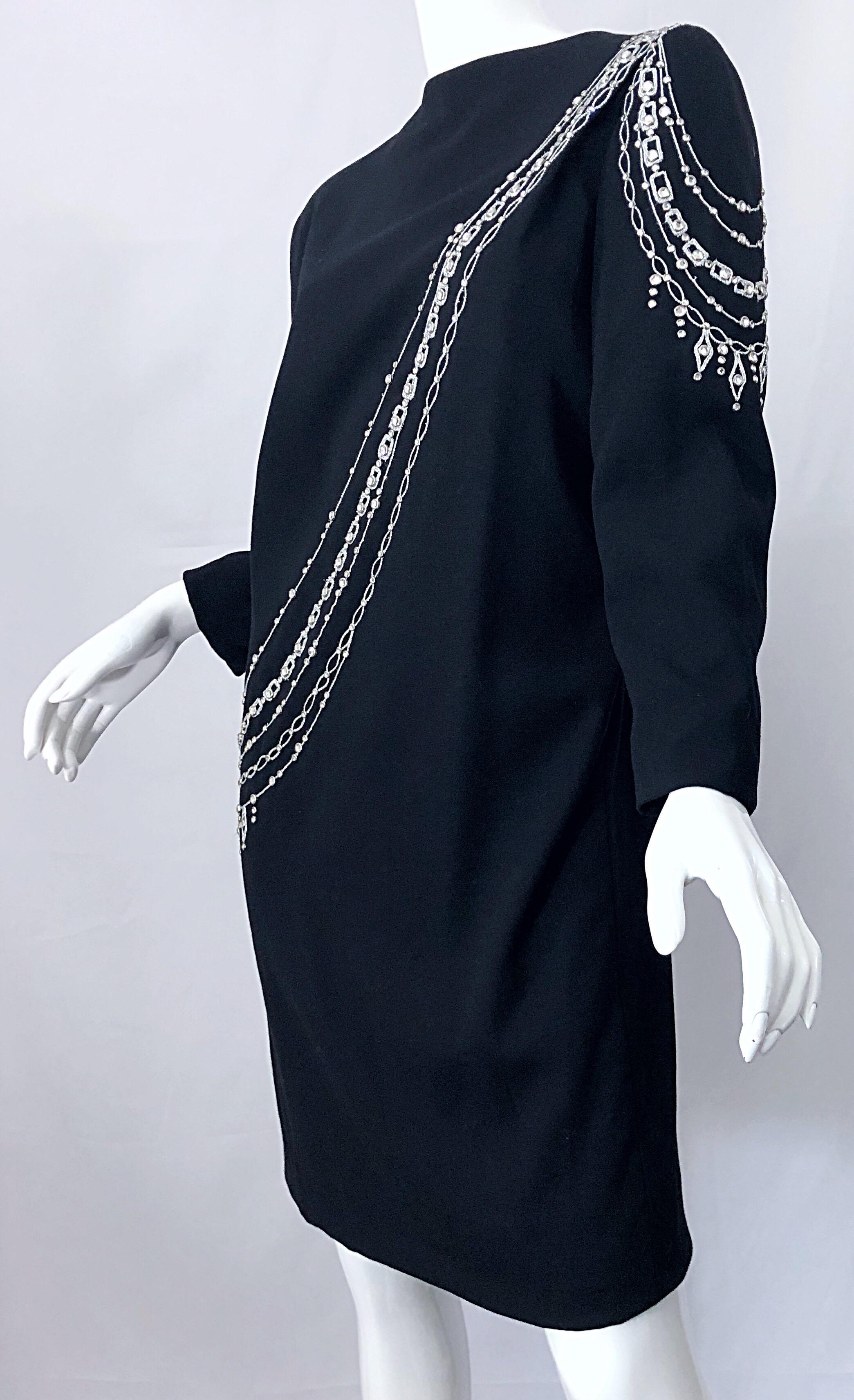 Vintage Bob Mackie Plus Size 1990s Black + Silver Rhinestone Long Sleeve Dress 3