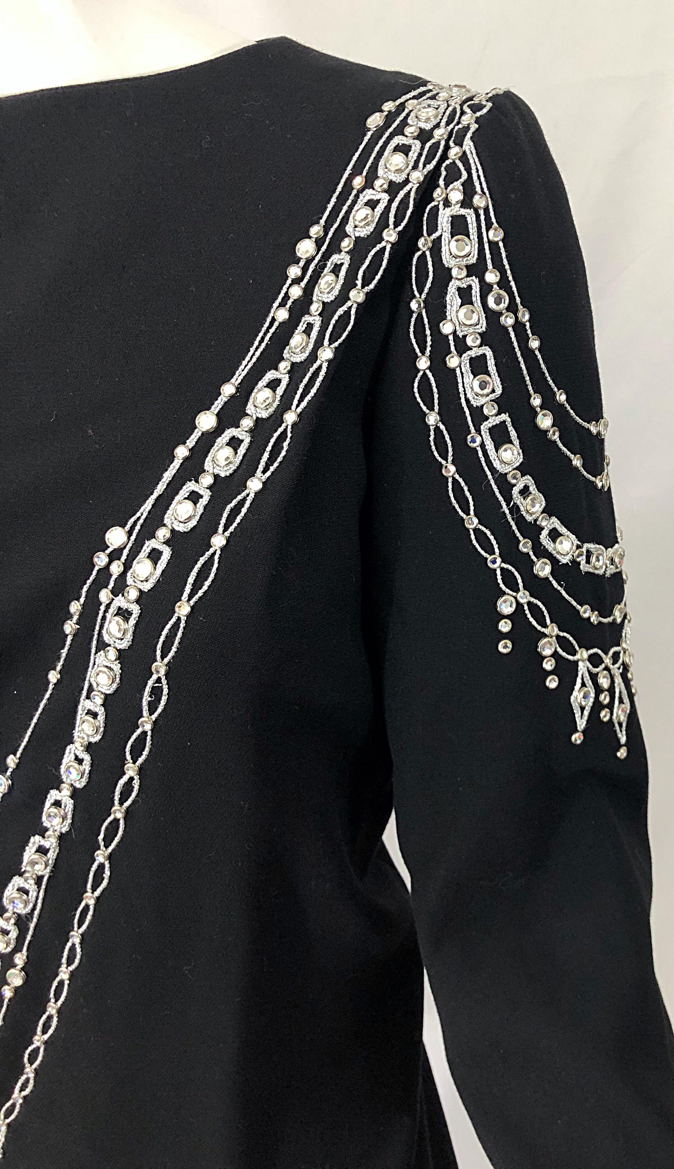 Vintage Bob Mackie Plus Size 1990s Black + Silver Rhinestone Long Sleeve Dress 4