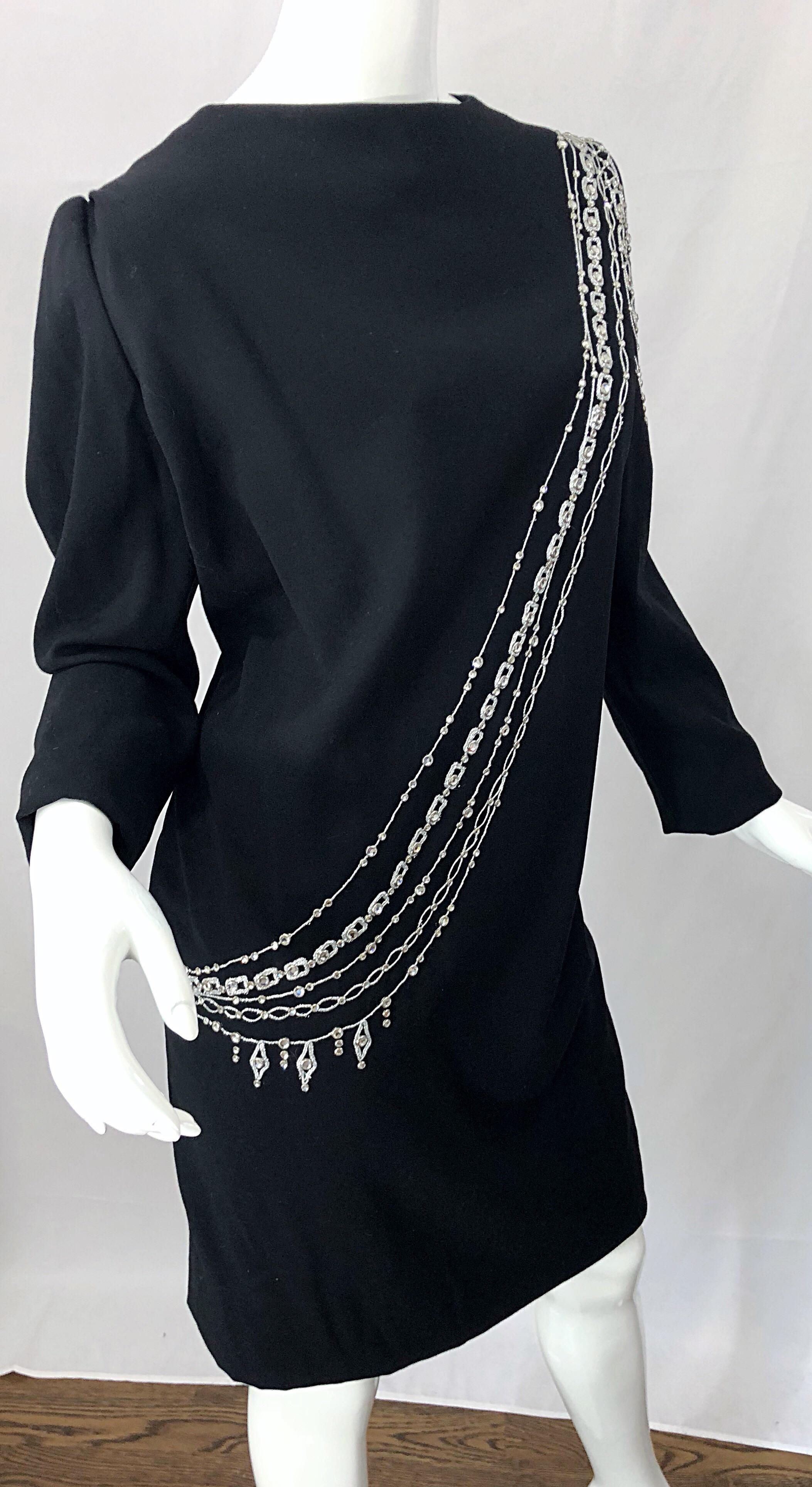 Vintage Bob Mackie Plus Size 1990s Black + Silver Rhinestone Long Sleeve Dress 7