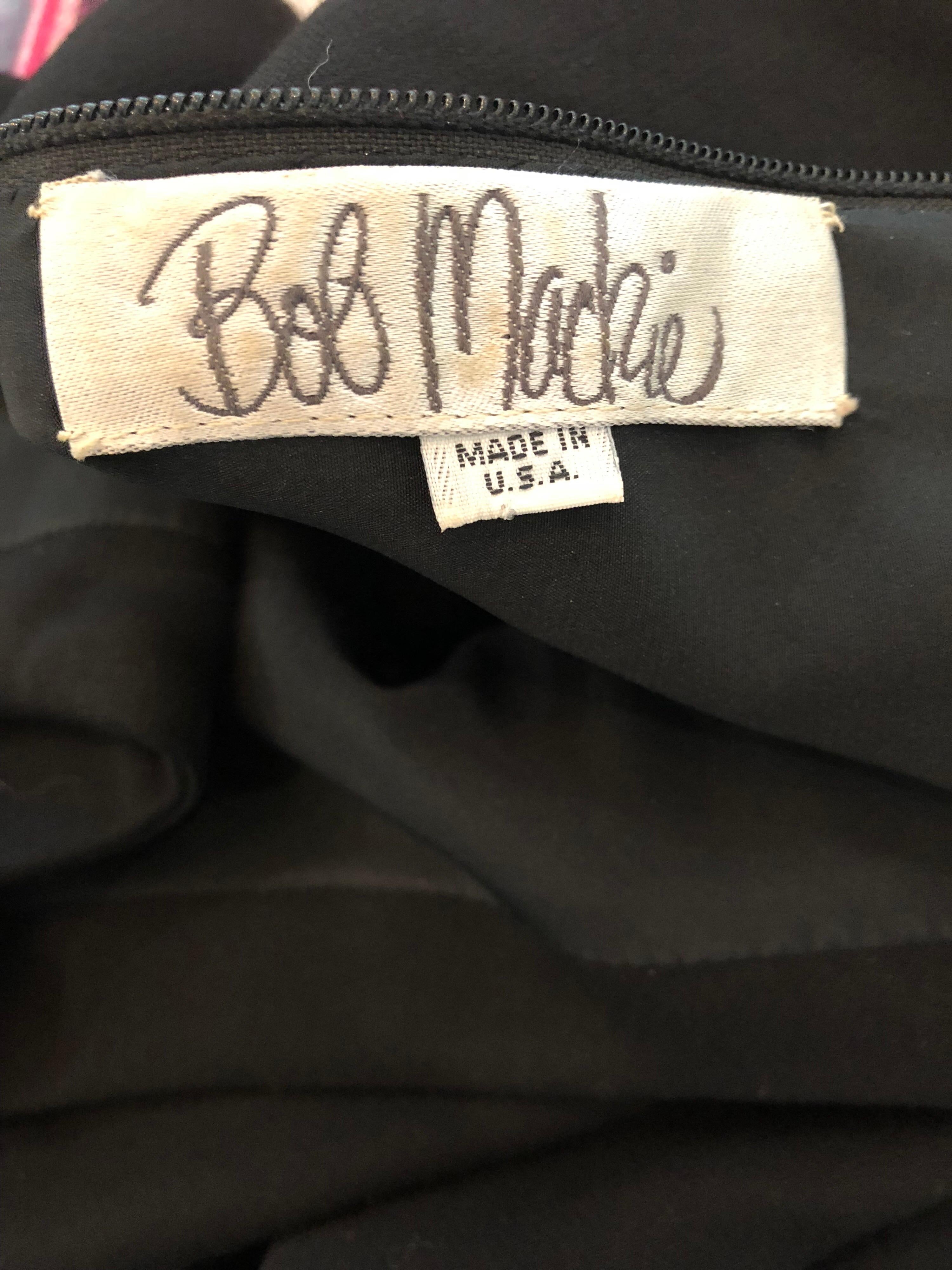 Vintage Bob Mackie Plus Size 1990s Black + Silver Rhinestone Long Sleeve Dress 10