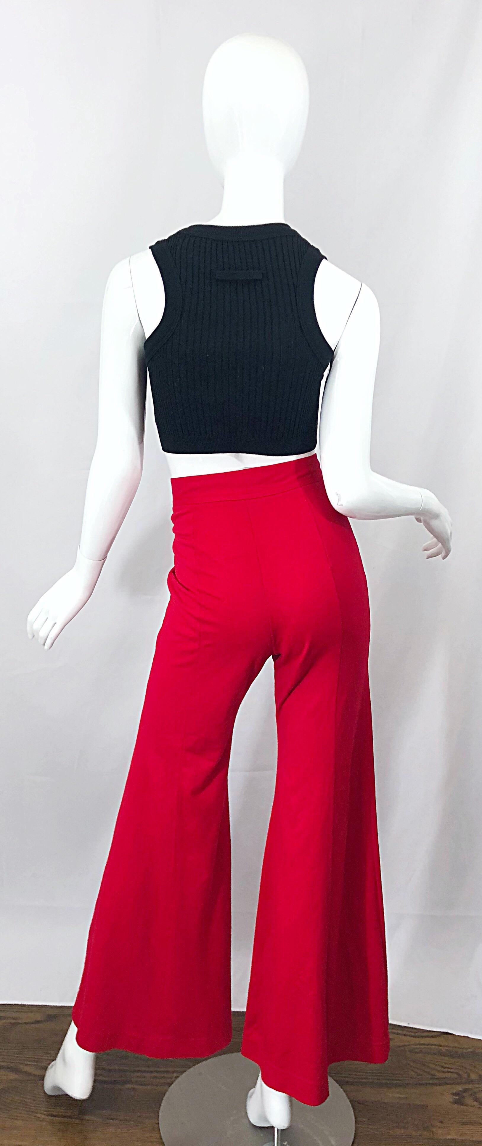 1970s Alley Cat By Betsey Johnson Red Vintage High Waisted Flared 