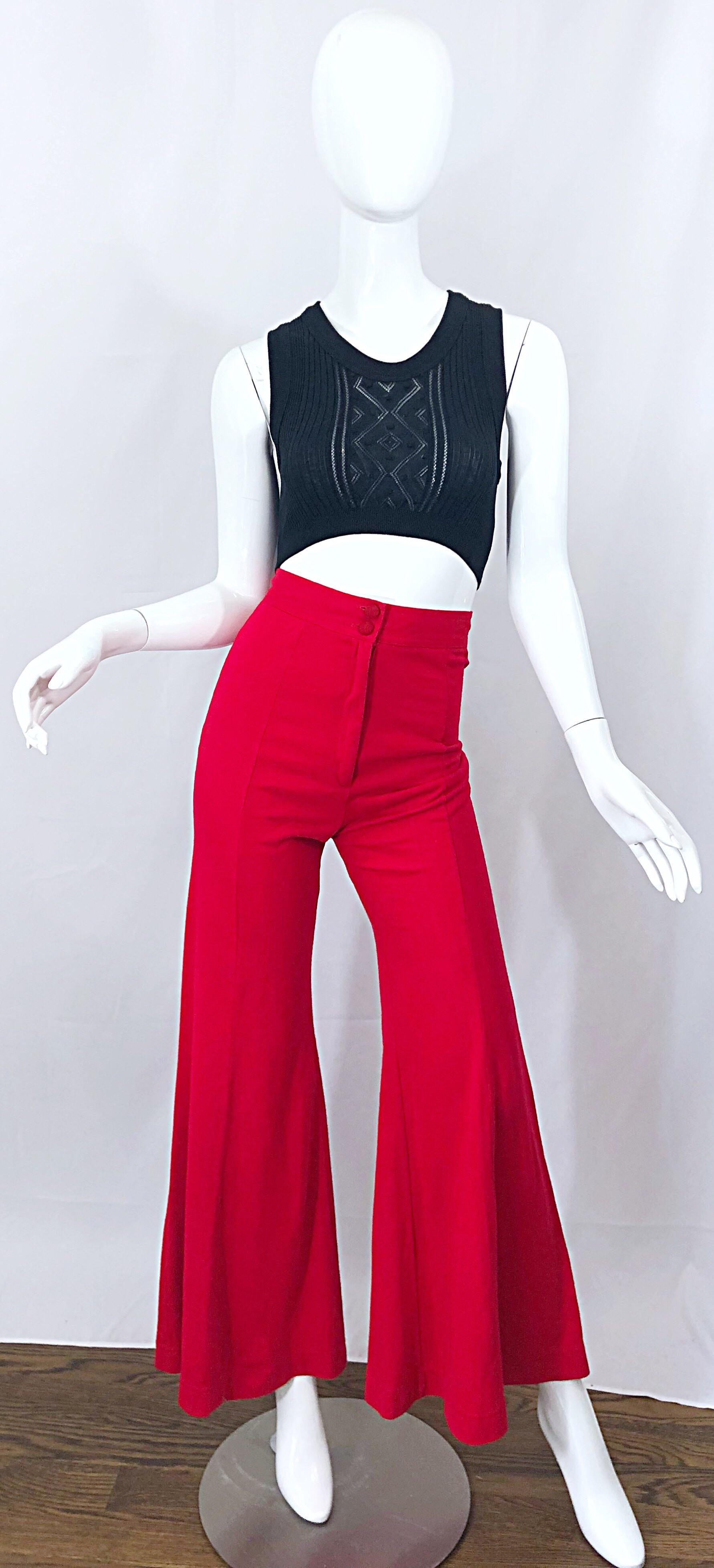 Women's 1970s Alley Cat By Betsey Johnson Red Vintage High Waisted Flared Bell Bottoms For Sale