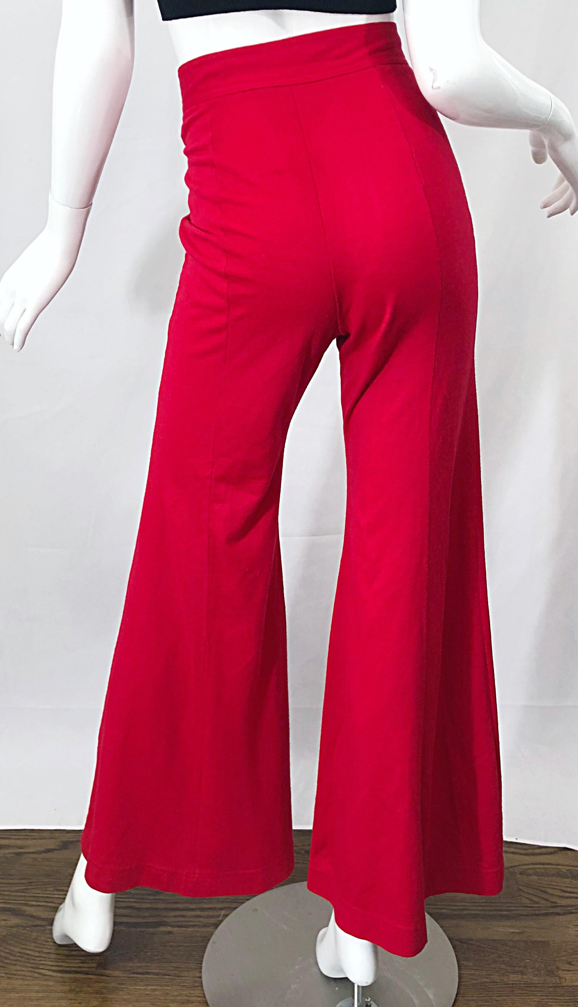 1970s Alley Cat By Betsey Johnson Red Vintage High Waisted Flared Bell Bottoms For Sale 1