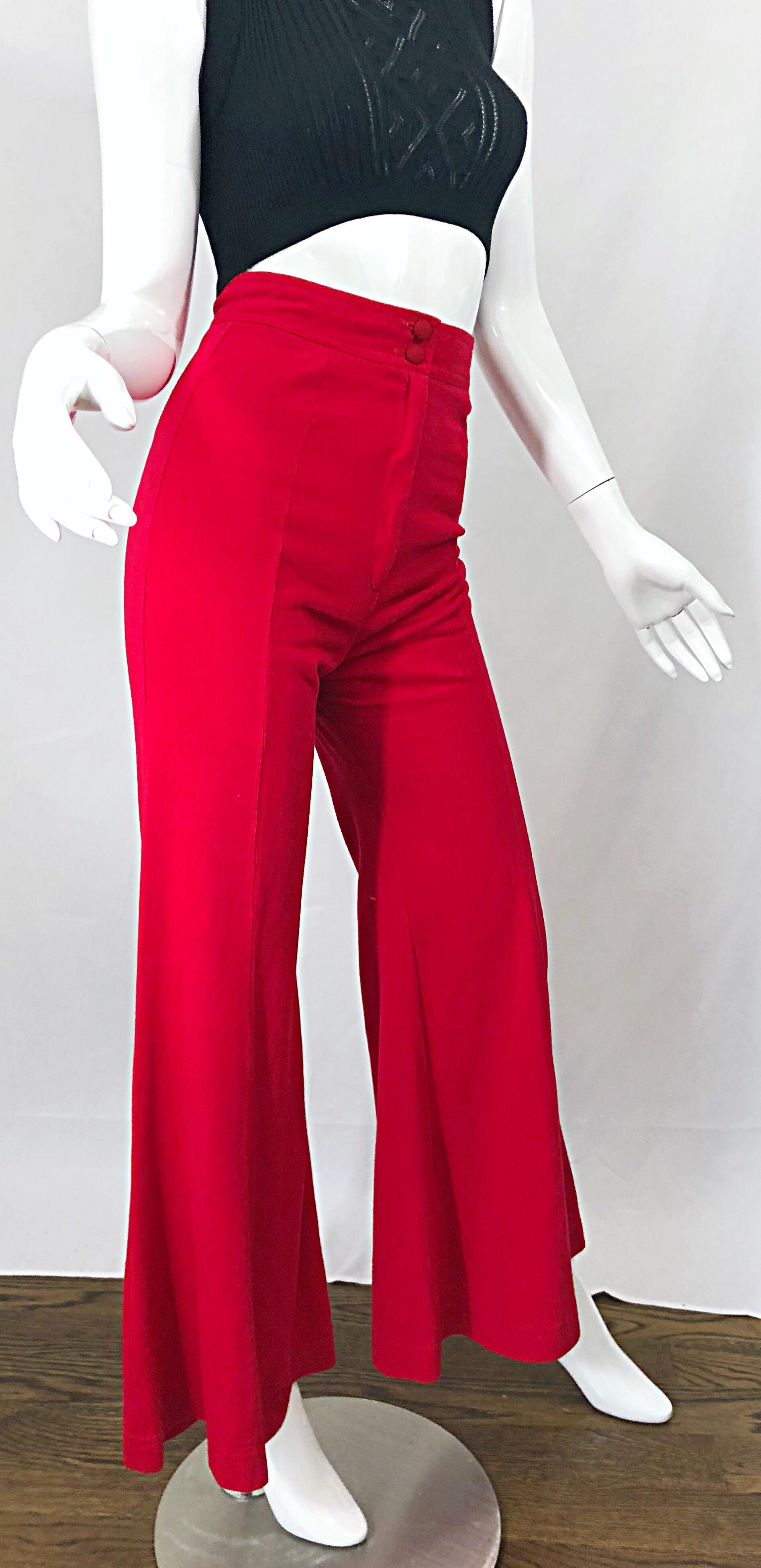 1970s Alley Cat By Betsey Johnson Red Vintage High Waisted Flared Bell Bottoms For Sale 2