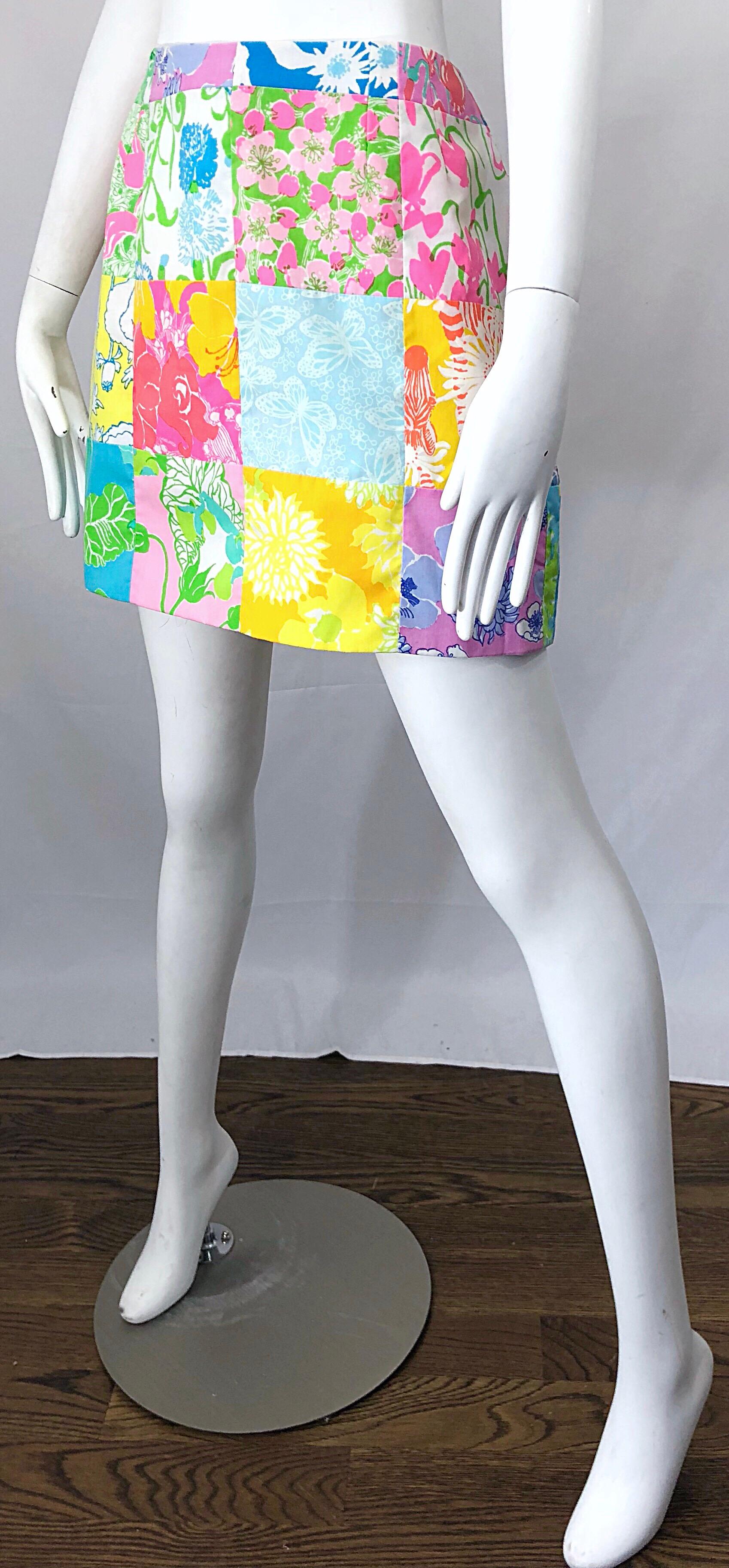 Beige 1970s Lilly Pulitzer The Lilly Rare Signature Patchwork Vintage 70s Mini Skirt