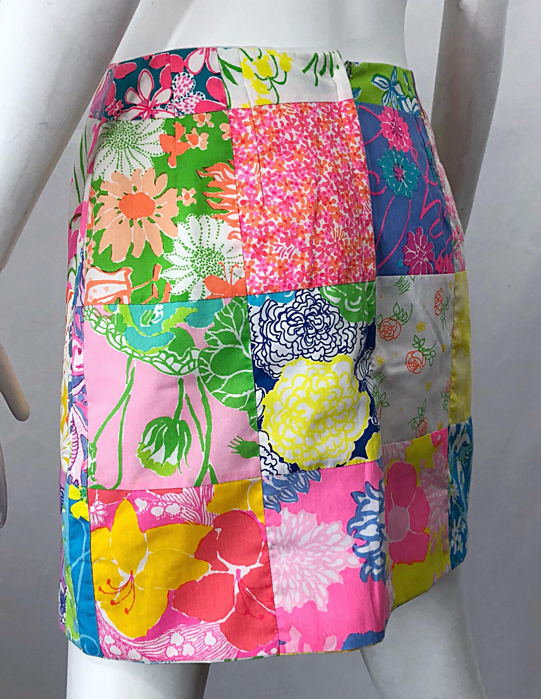 Women's 1970s Lilly Pulitzer The Lilly Rare Signature Patchwork Vintage 70s Mini Skirt