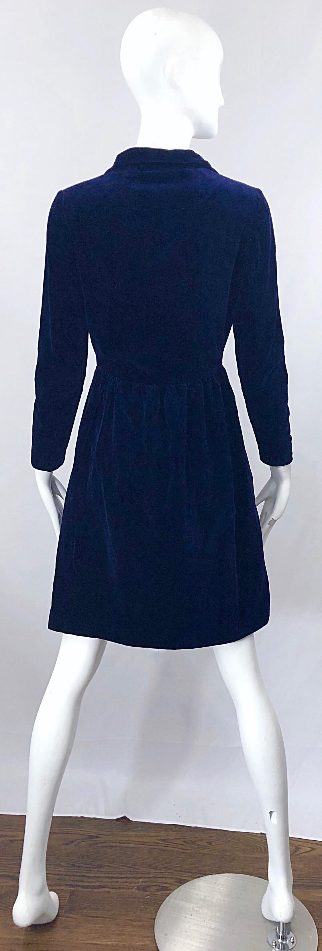 Black 1950s Adele Simpson Navy Midnight Blue Velvet Vintage 50s Wrap Shirt Dress For Sale