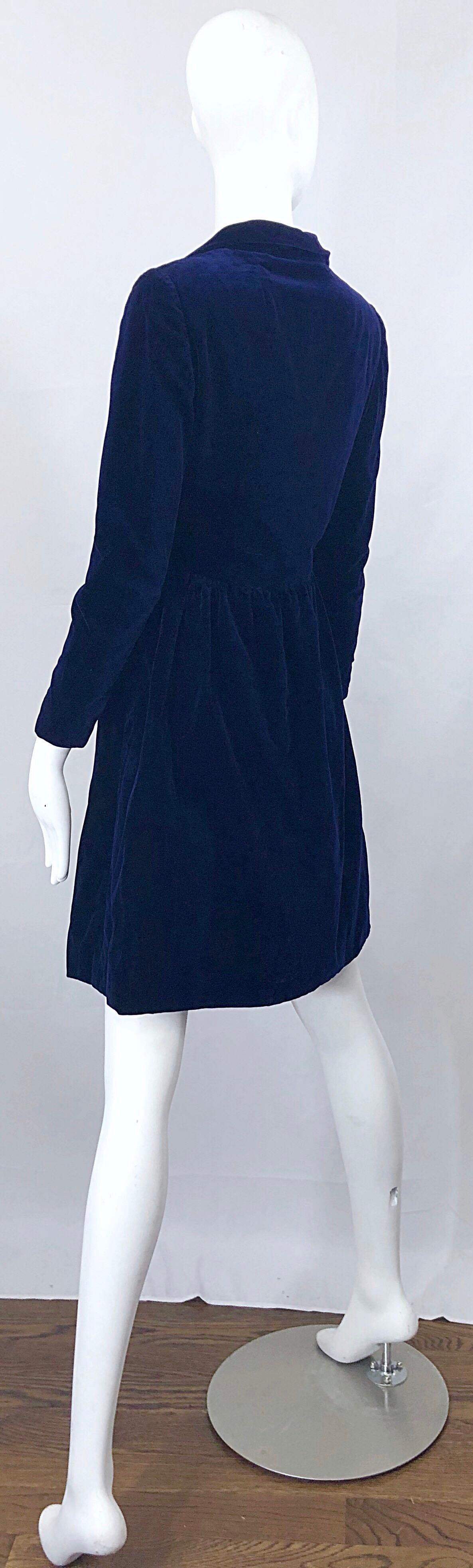1950s Adele Simpson Navy Midnight Blue Velvet Vintage 50s Wrap Shirt Dress For Sale 1