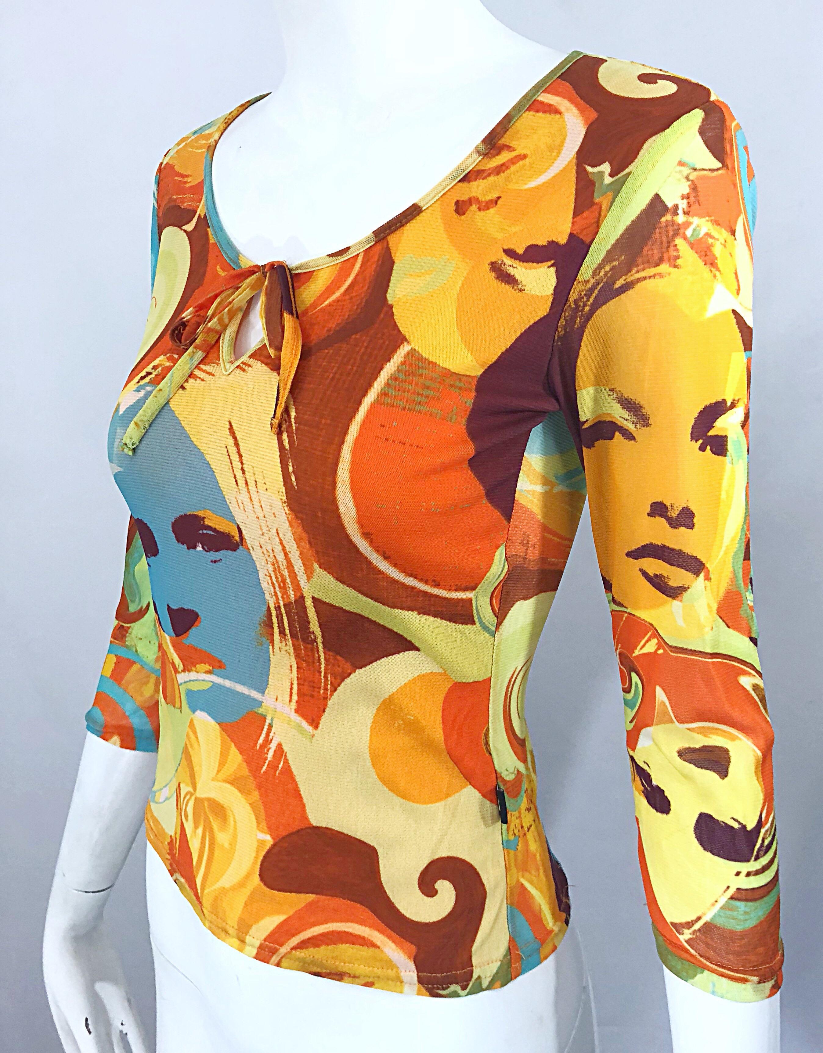 Amazing 1990s Does 1970s French Made Novelty Print Covergirl Vintage 90s Shirt 4