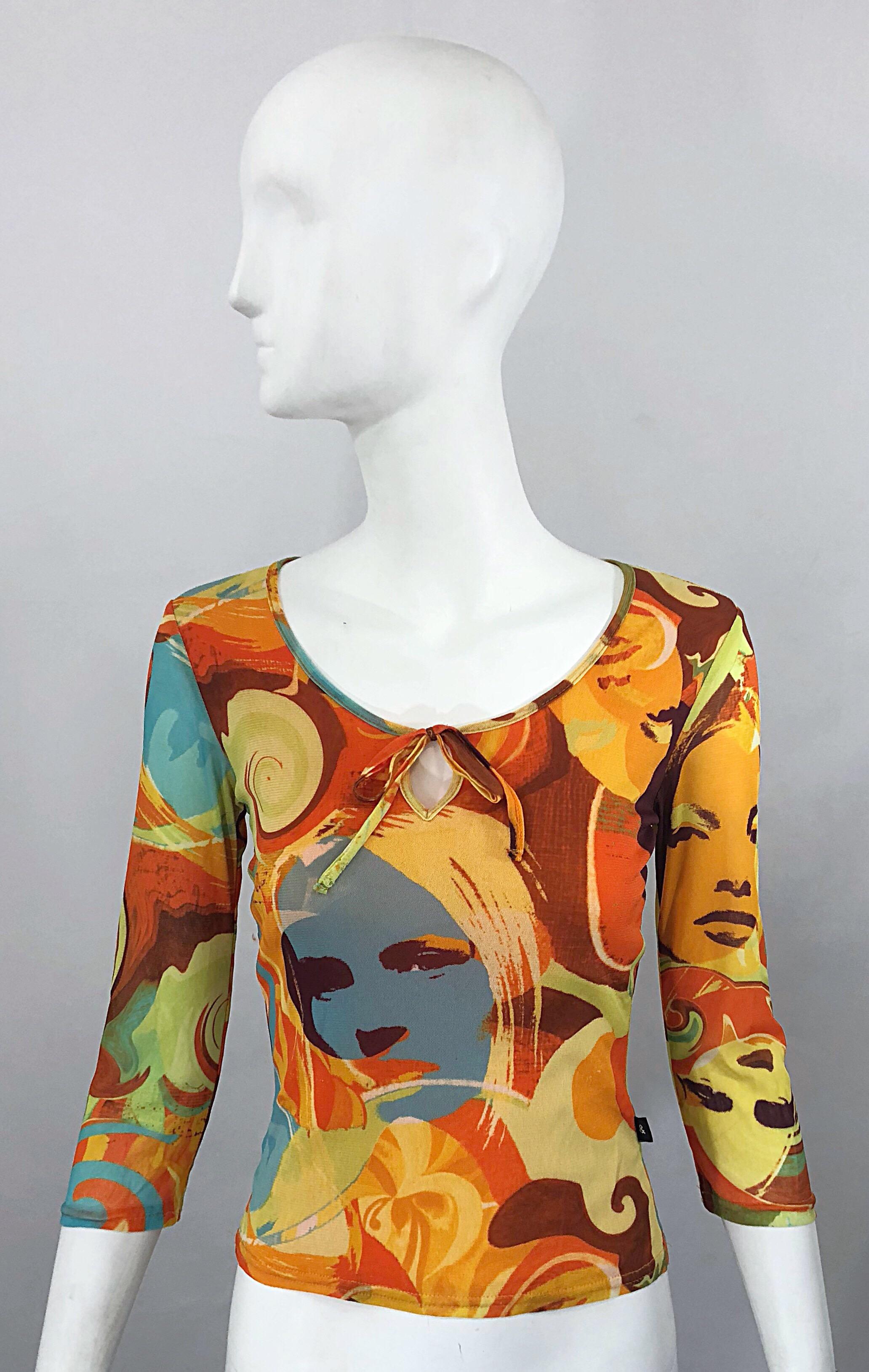 Amazing 1990s Does 1970s French Made Novelty Print Covergirl Vintage 90s Shirt 6