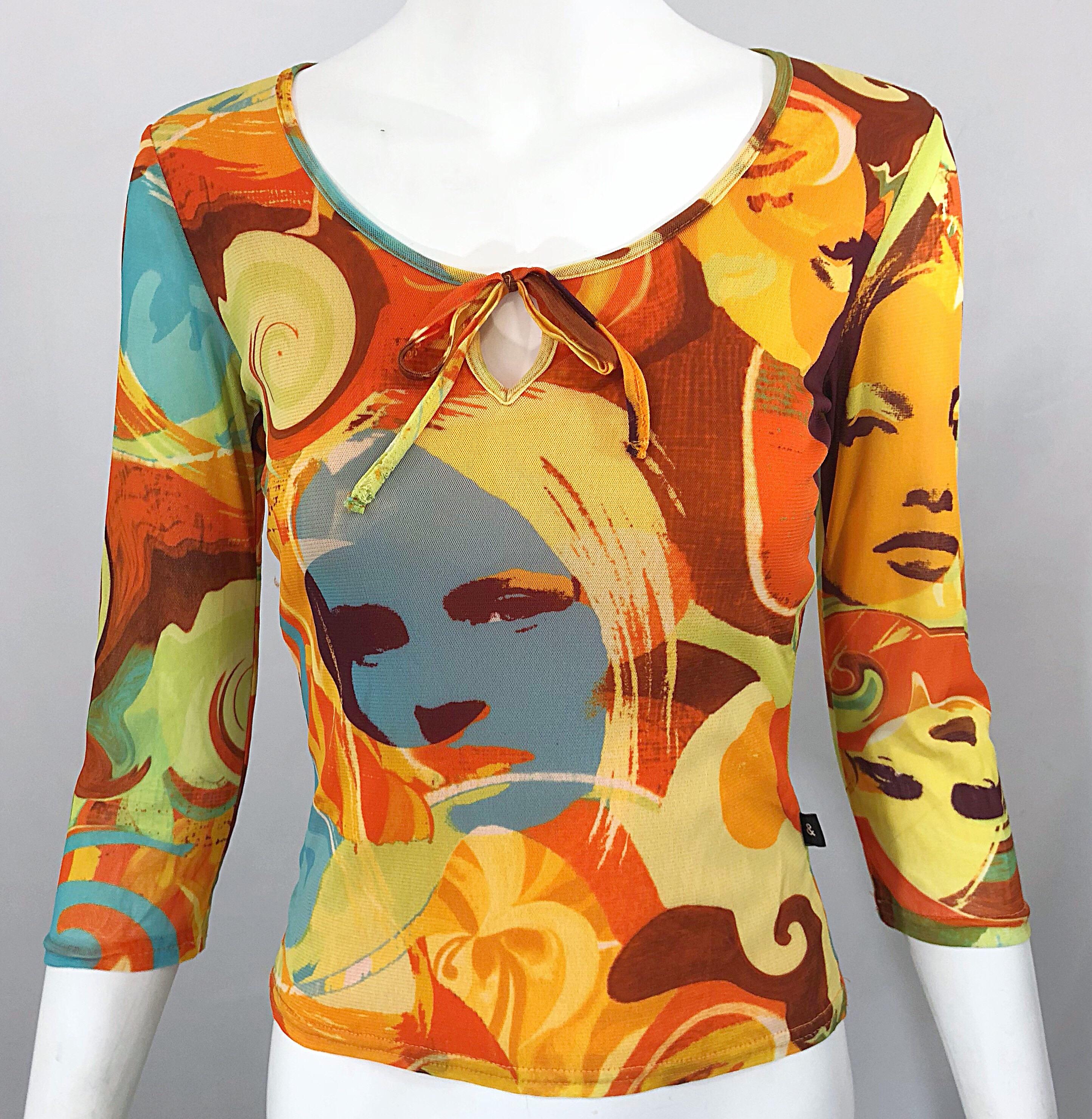 Women's Amazing 1990s Does 1970s French Made Novelty Print Covergirl Vintage 90s Shirt