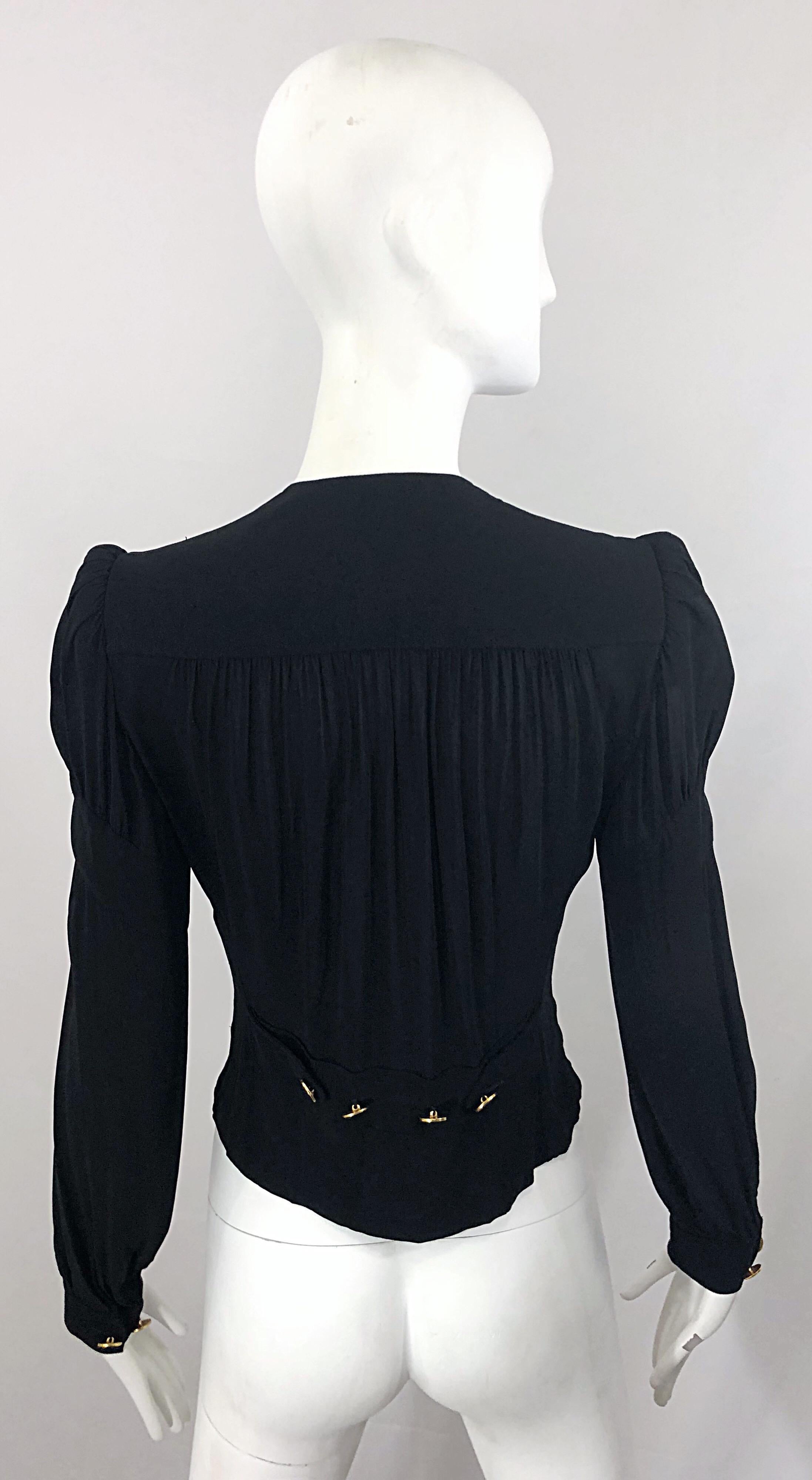 Vintage Donna Karan Collection 1990s Black Size 2 / 4 Puff Sleeve Shirt ...